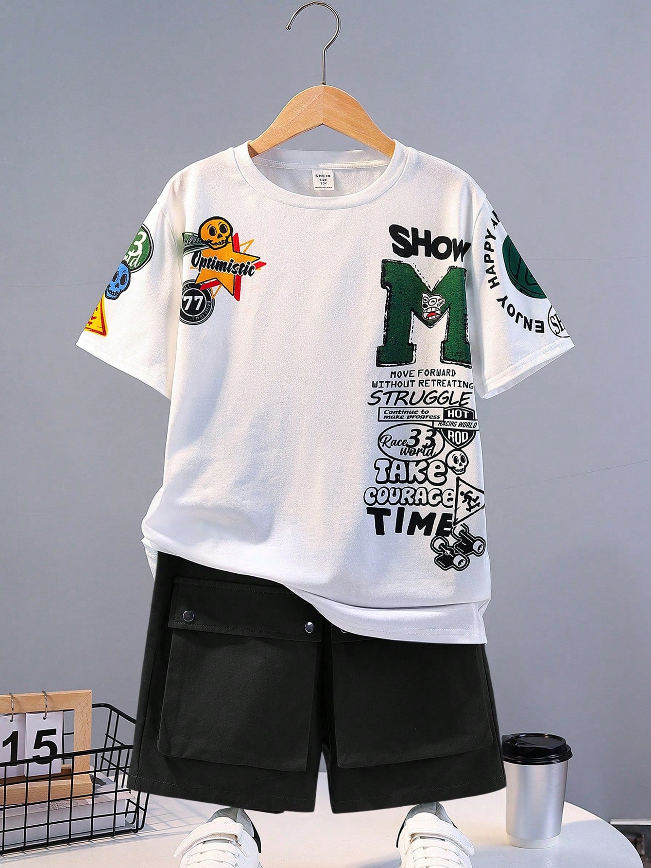 Tween Boys' Loose Fit Casual Round Neck Pattern Short Sleeve T-Shirt & Shorts Set