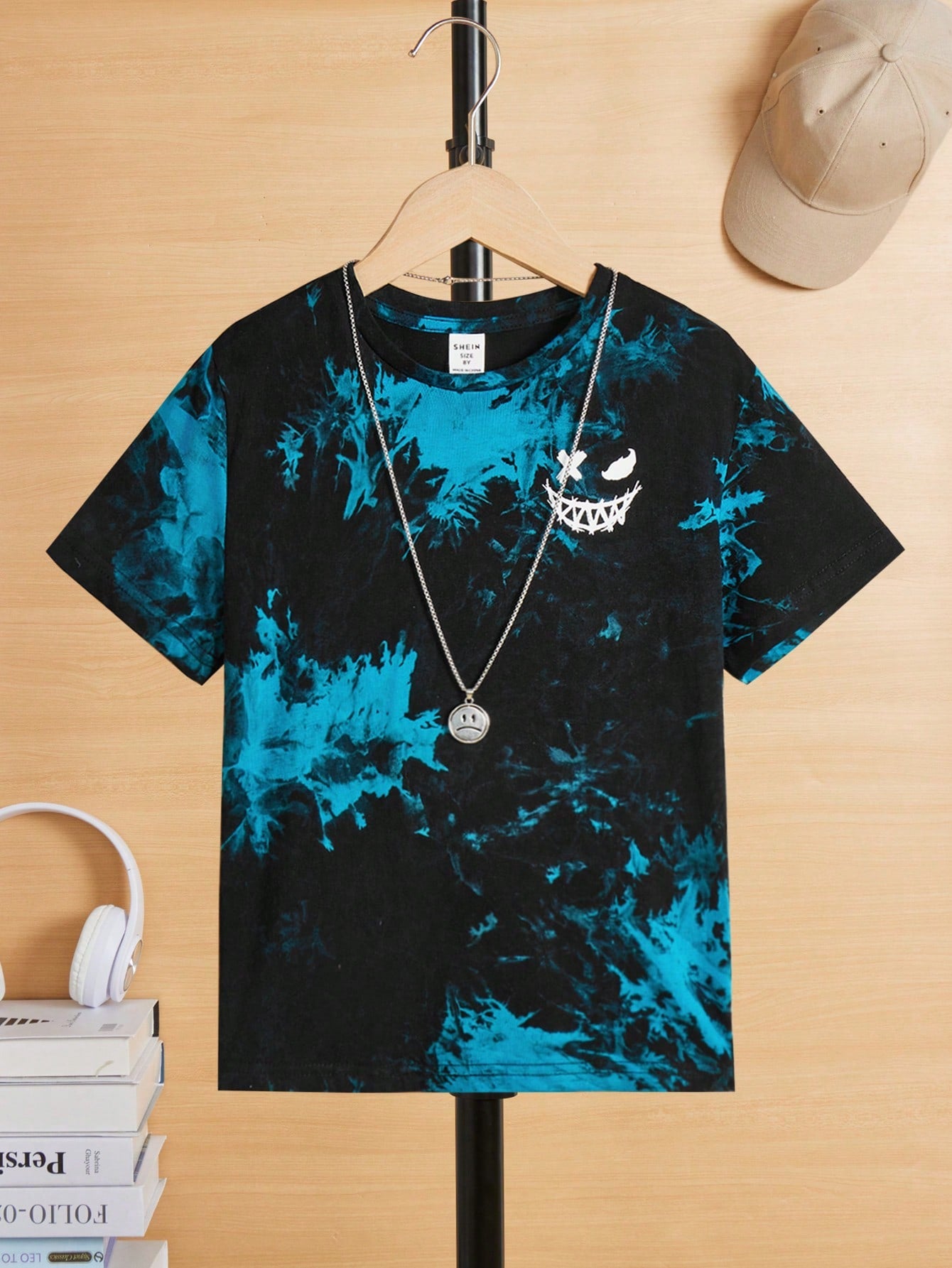 Tween Boys' Tie Dye Printed Short Sleeve Knit Tee With Round Neckline, Vacation Style