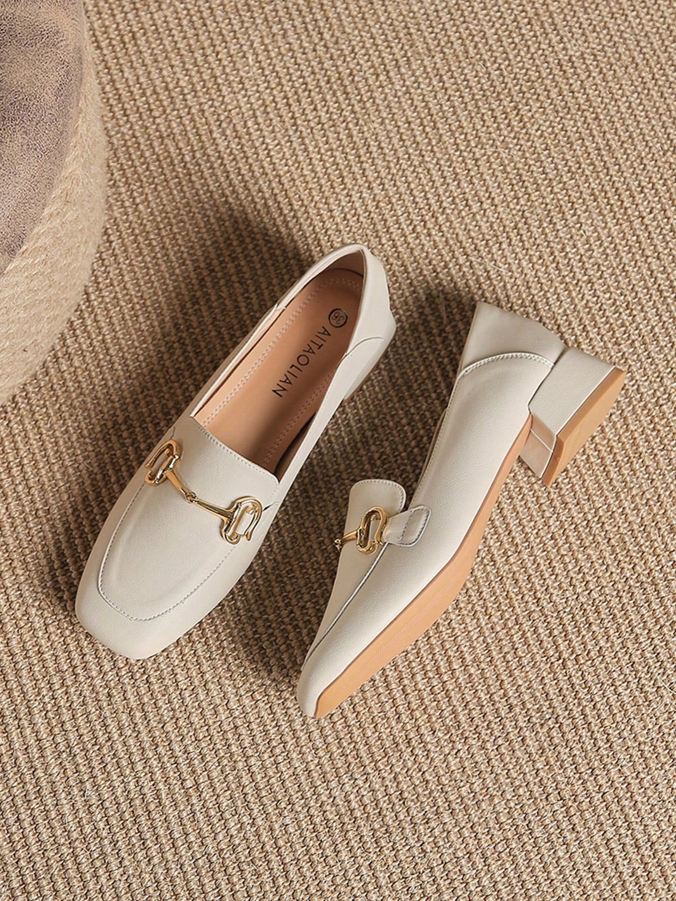 Women Apricot Chunky Heel Fashionable Casual Versatile Work Shoes Loafers With Square Toe