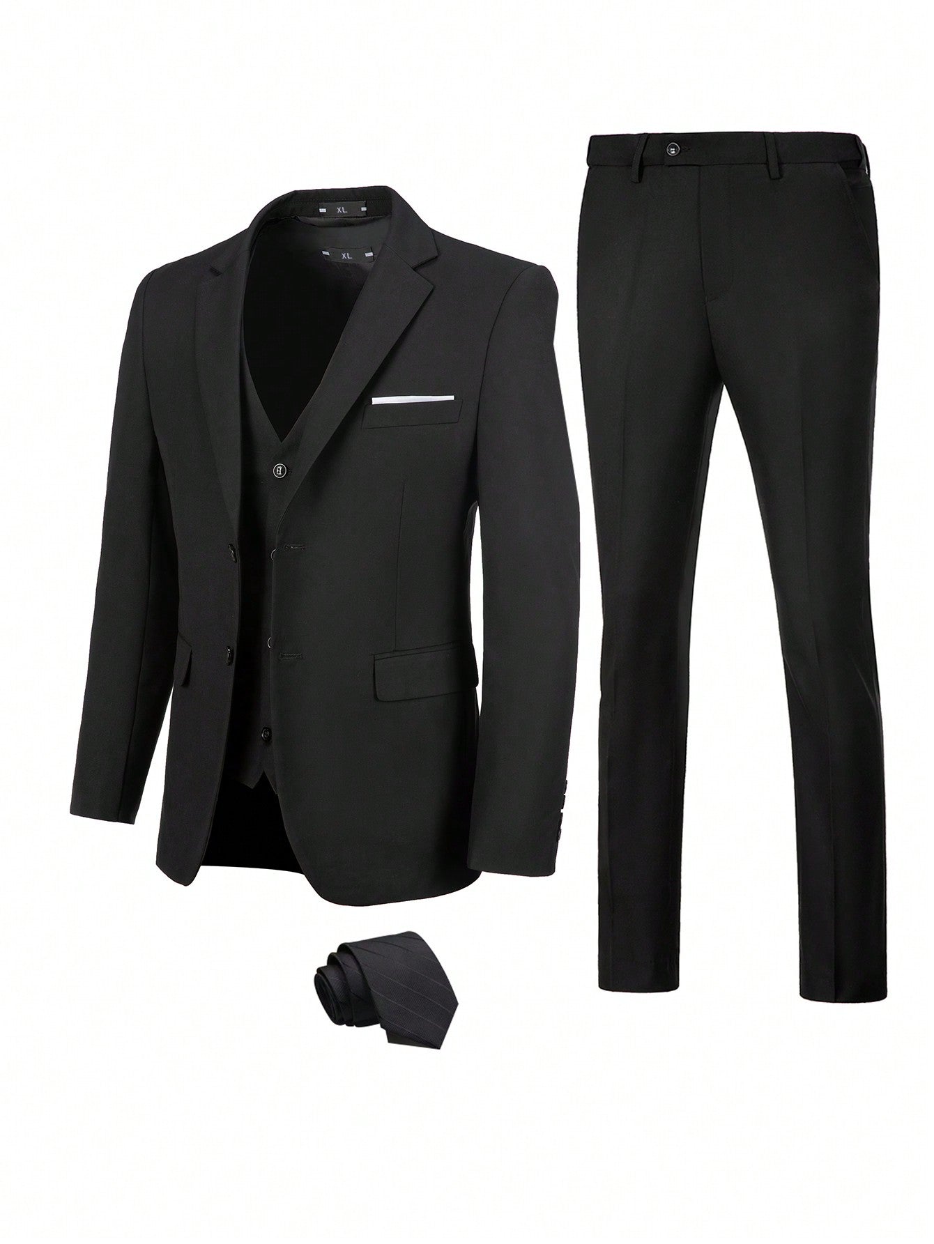 Men Single Breasted Blazer & Suit Pants & Tie & Waistcoat