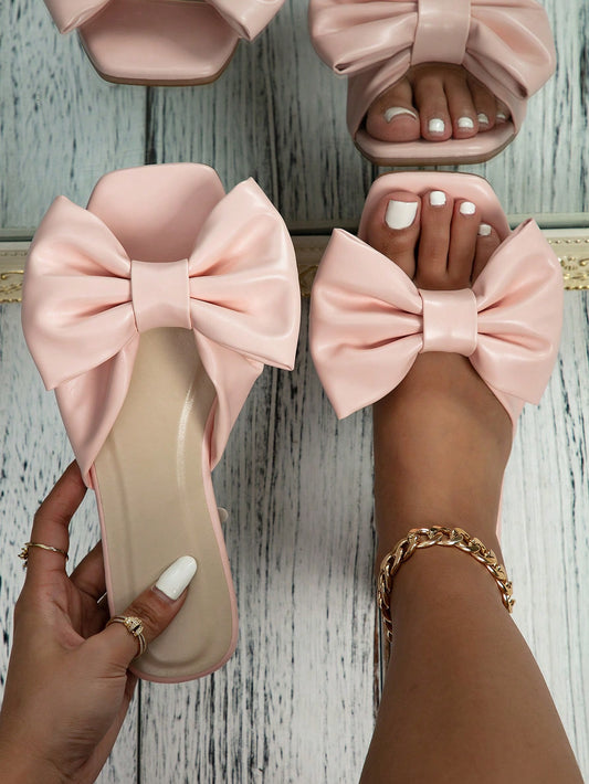 Women's Simple And Comfy Pink Beach Vacation Bowknot Sandals