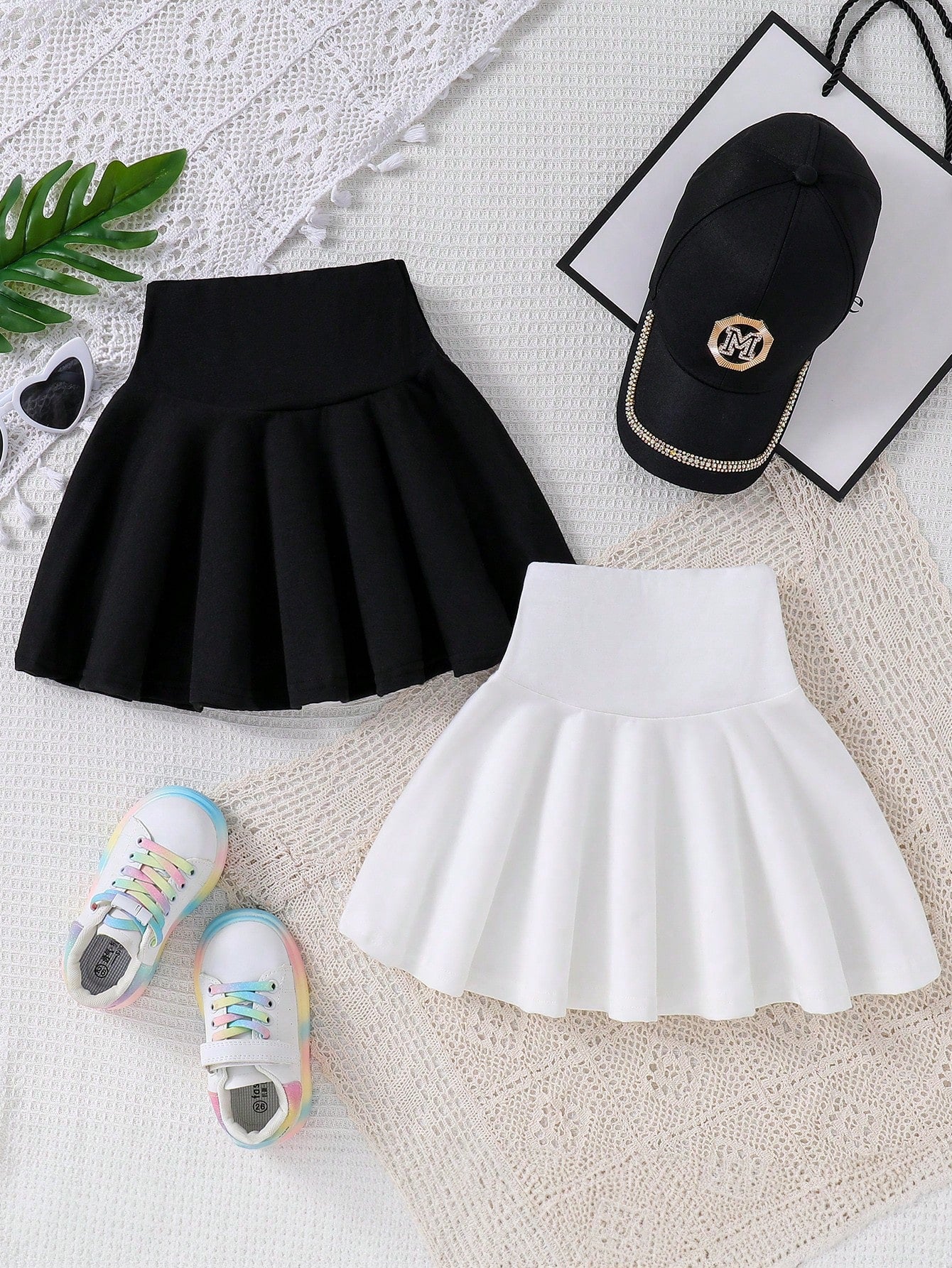 Young Girl 2pcs Loose Vintage High-Waisted A-Line Skirts For Summer