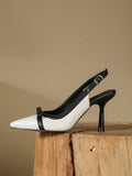 Pointed Toe European And American Fashion New Black And White Handmade Floral Strap High Heels For Women