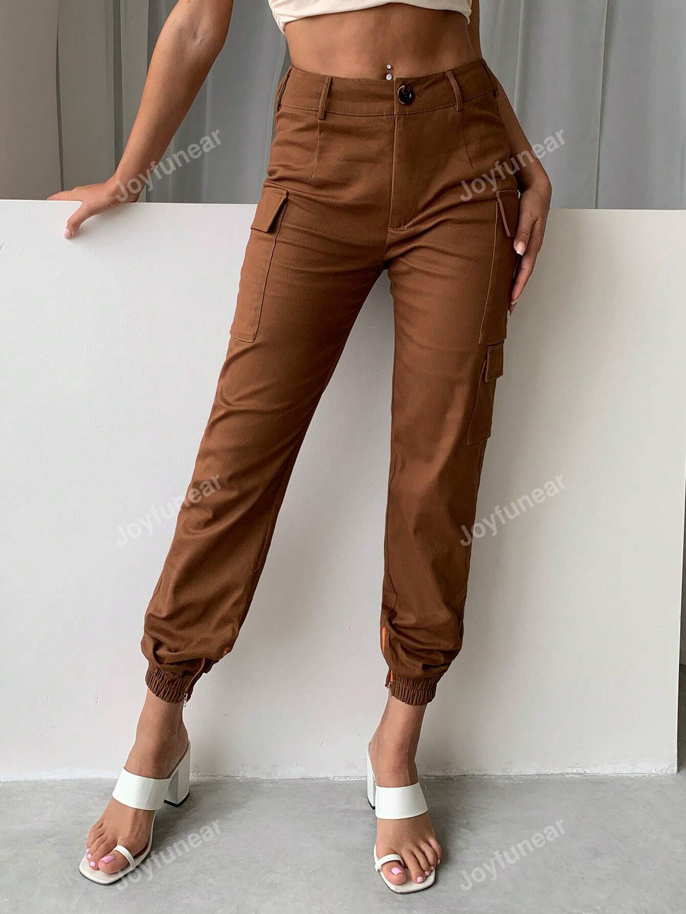 Joyfunear Pockets Side Cargo High-Rise Pants