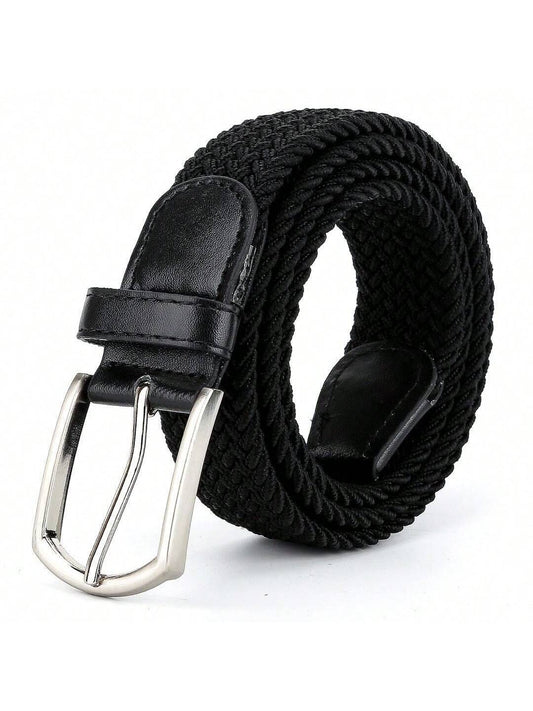 Kids' Black Elastic Braided Belt With Metal Buckle