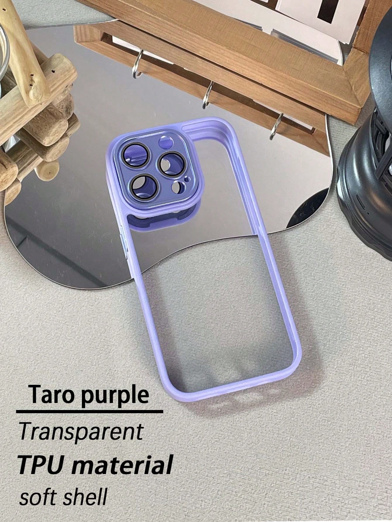 1pc Transparent Phone Case With Lens Protector, Shockproof Phone Protective Cover Compatible With IPhone 13/ 14/ 15 Pro Max Lavender Purple