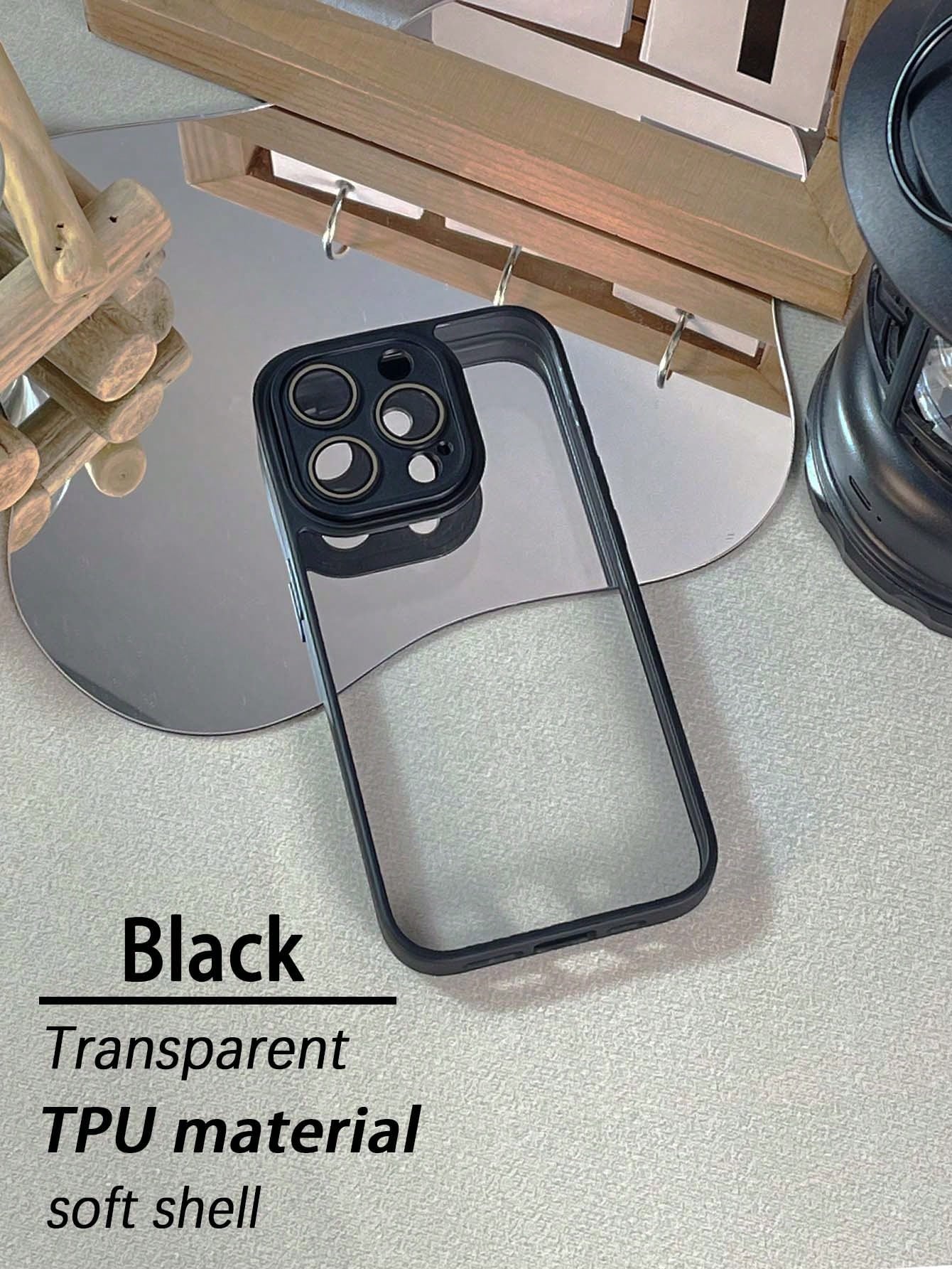 1pc Transparent Phone Case With Lens Protector, Shockproof Phone Protective Cover Compatible With IPhone 13/ 14/ 15 Pro Max Lavender Purple