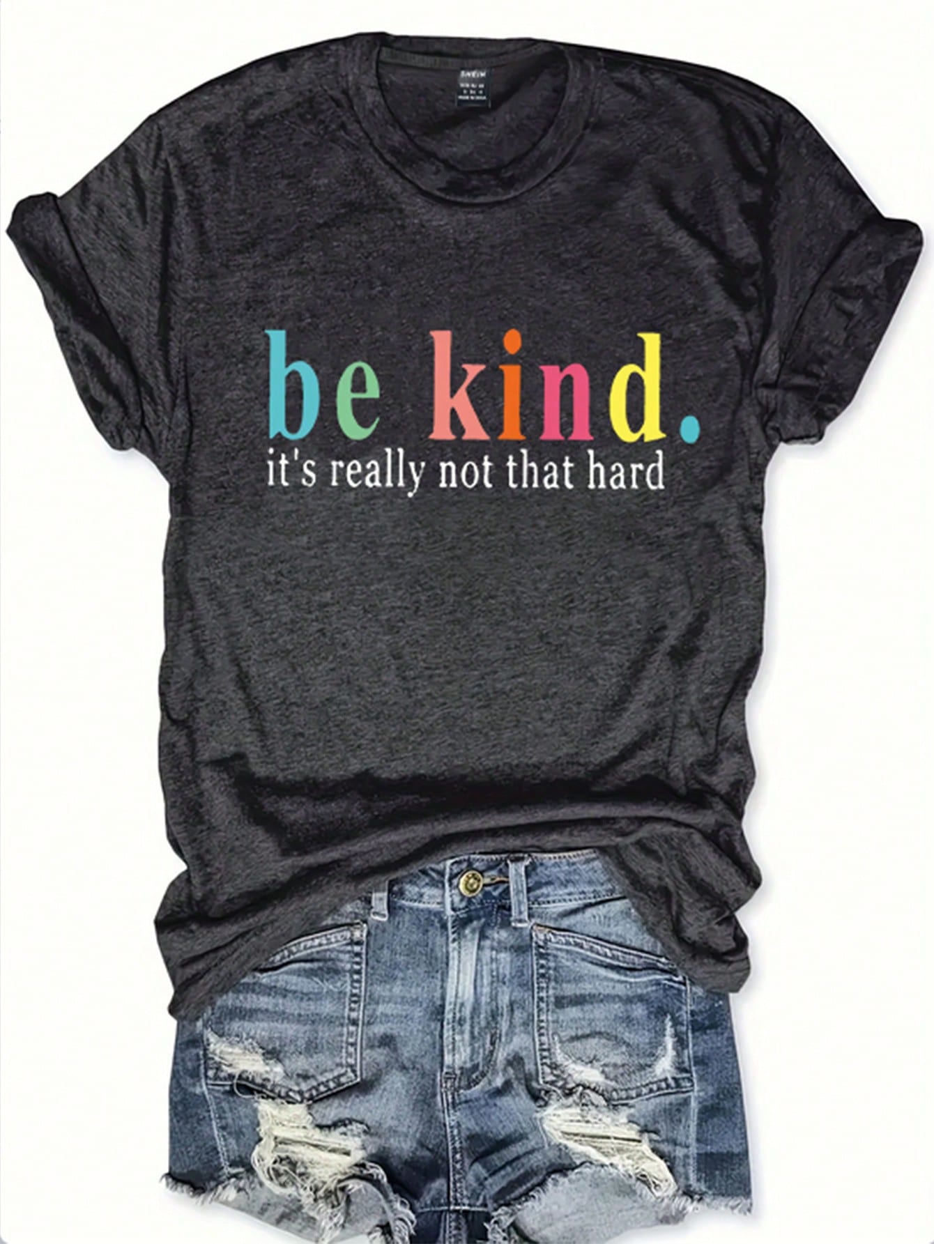 Plus Size Women's Round Neck Short Sleeve T-Shirt With Slogan Print, Be Kind It's Really Not That Hard