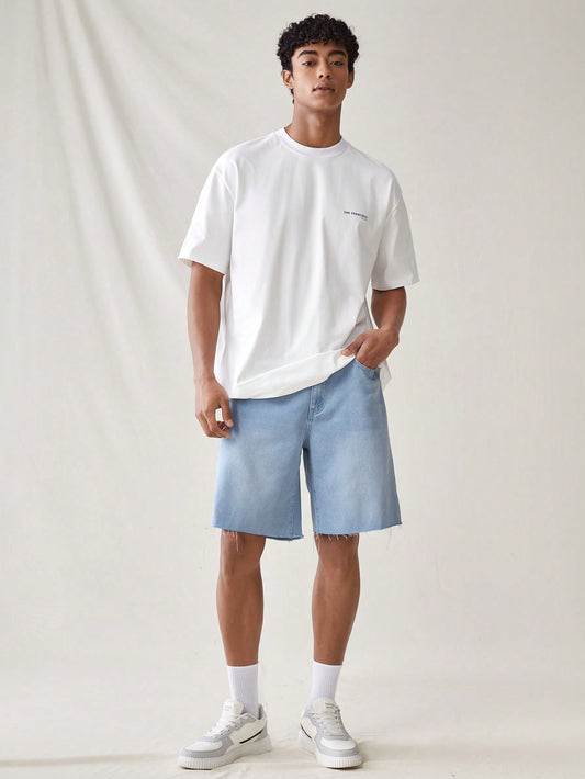 Men's Light-Colored Water-Washed Straight-Leg Denim Shorts