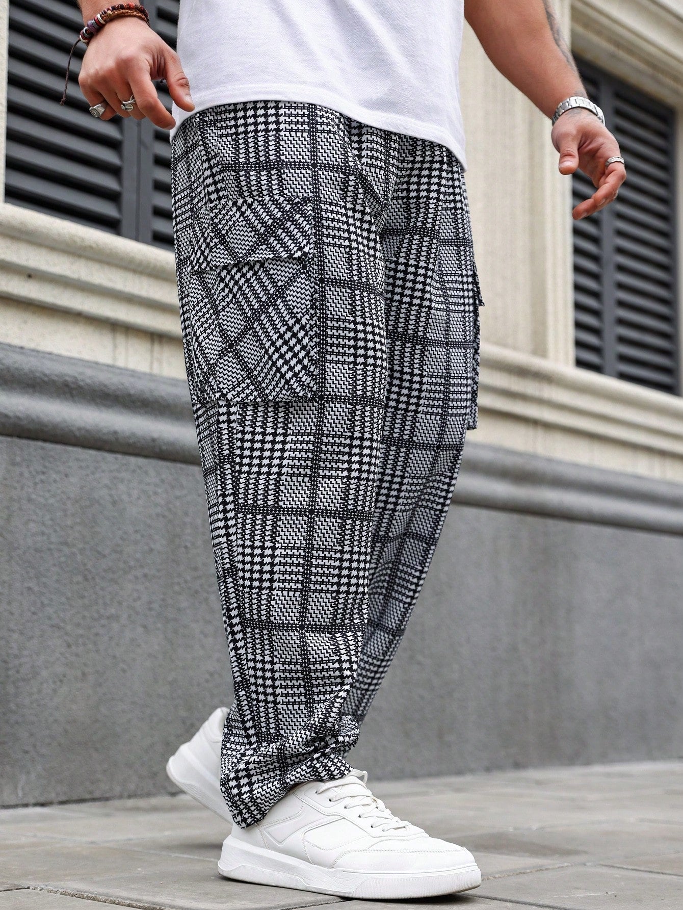 Men's Plus Size Fashionable Casual Plaid Casual Straight Pants, Versatile