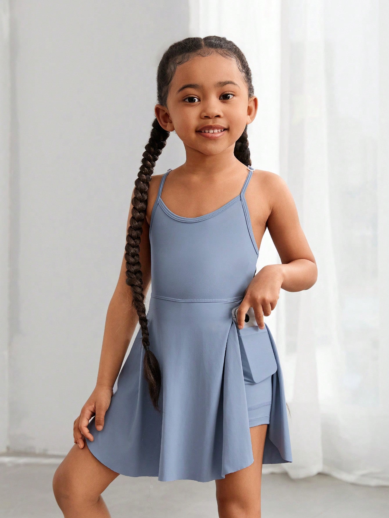 Young Girl Casual Comfortable Solid Color Suspender Sports Dress