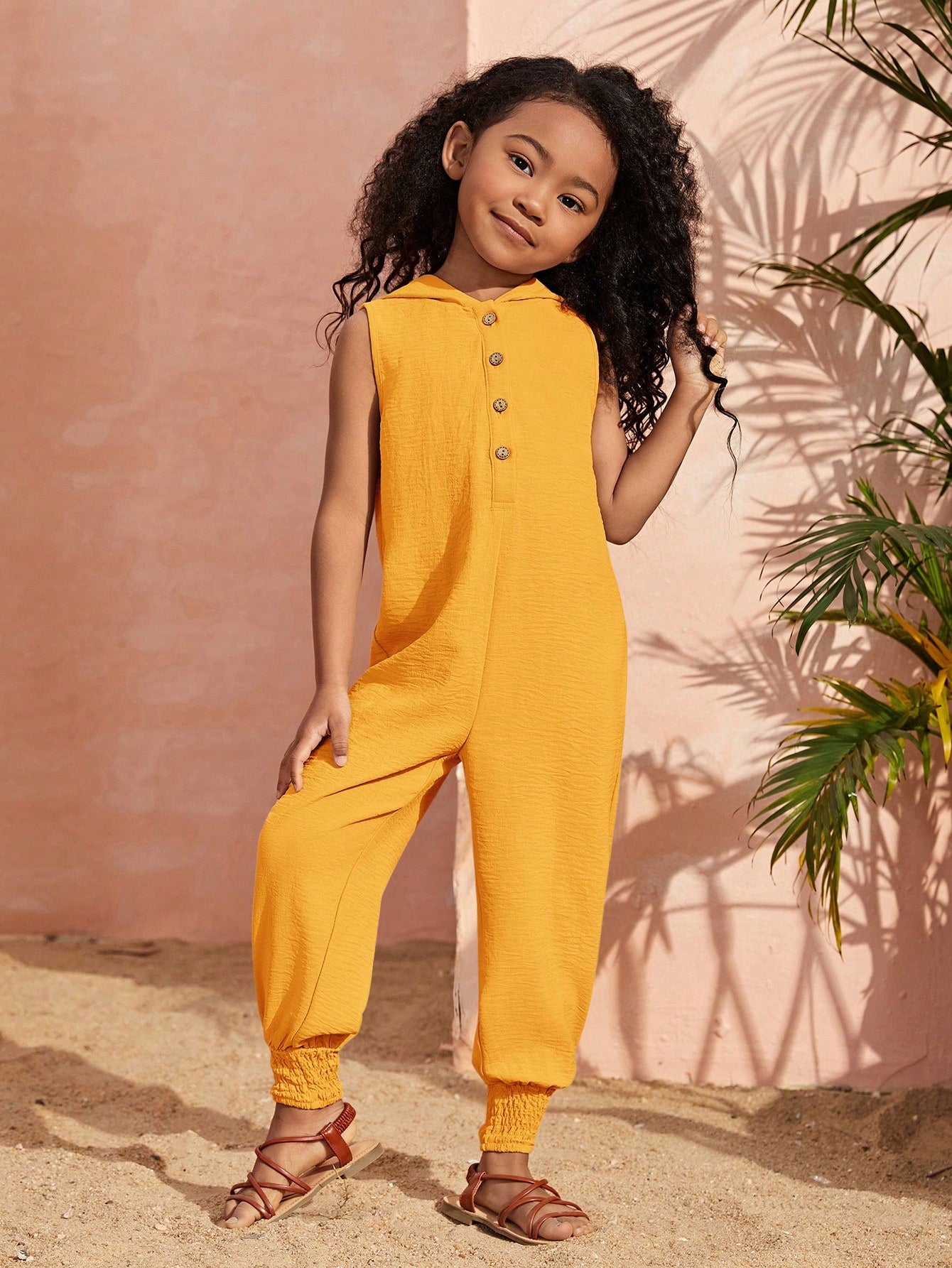 Young Girl Casual Sleeveless Jumpsuit With Hood For Spring And Summer