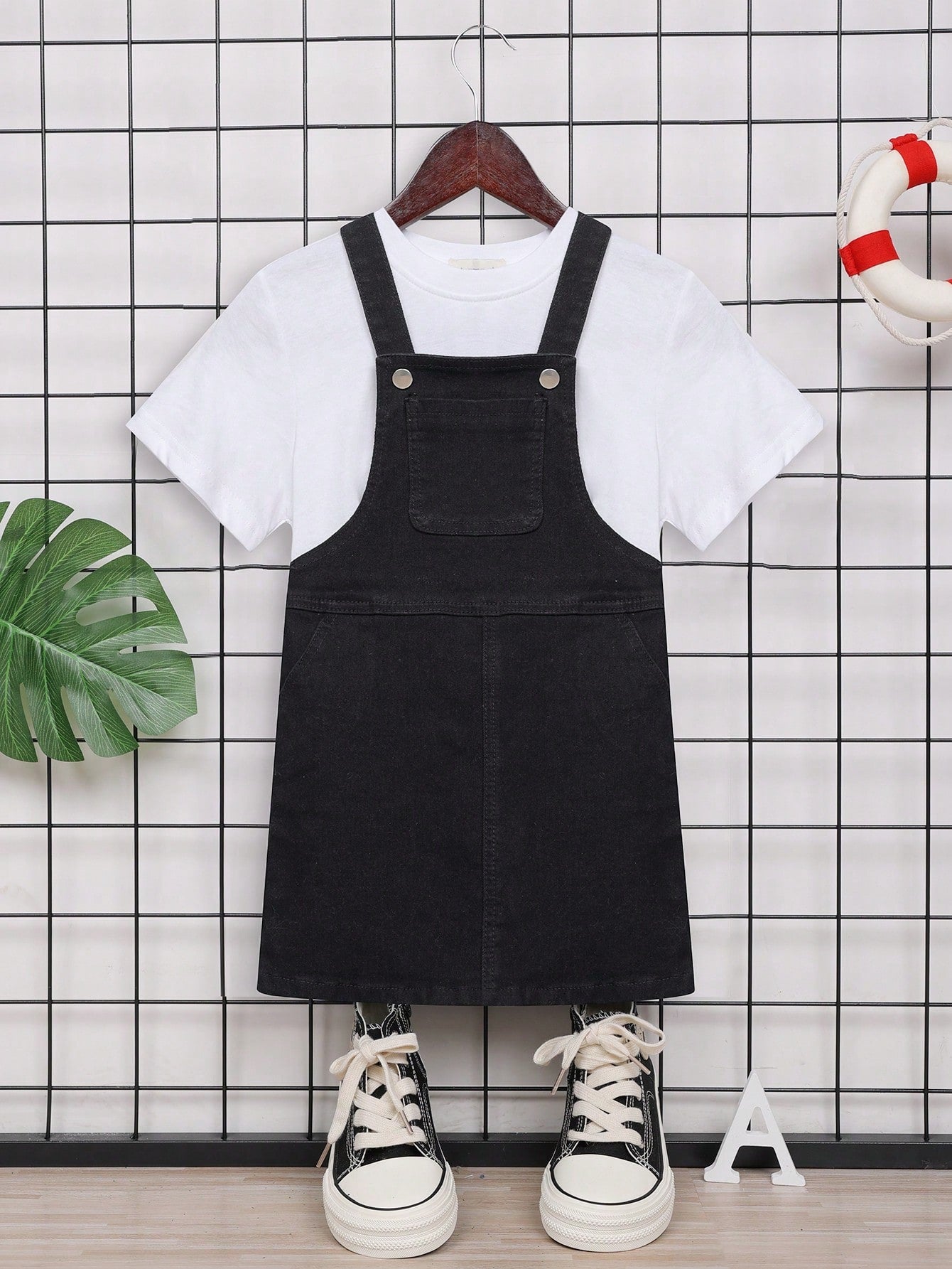 Young Girl's Pocket Denim Suspender Dress