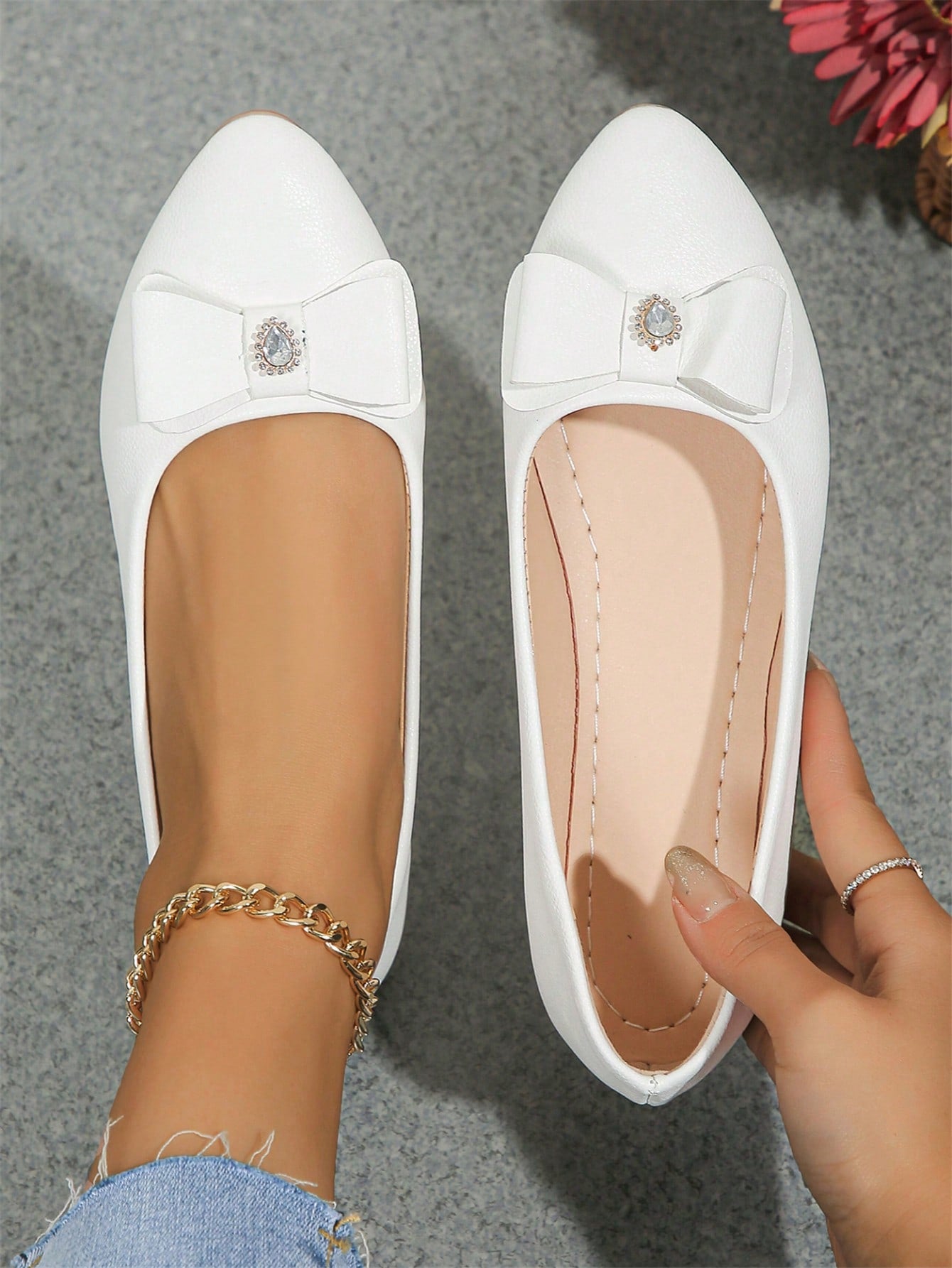 Women's Rhinestone Flat Slip-On Shoes, Fashionable Casual Ladies' Shoes