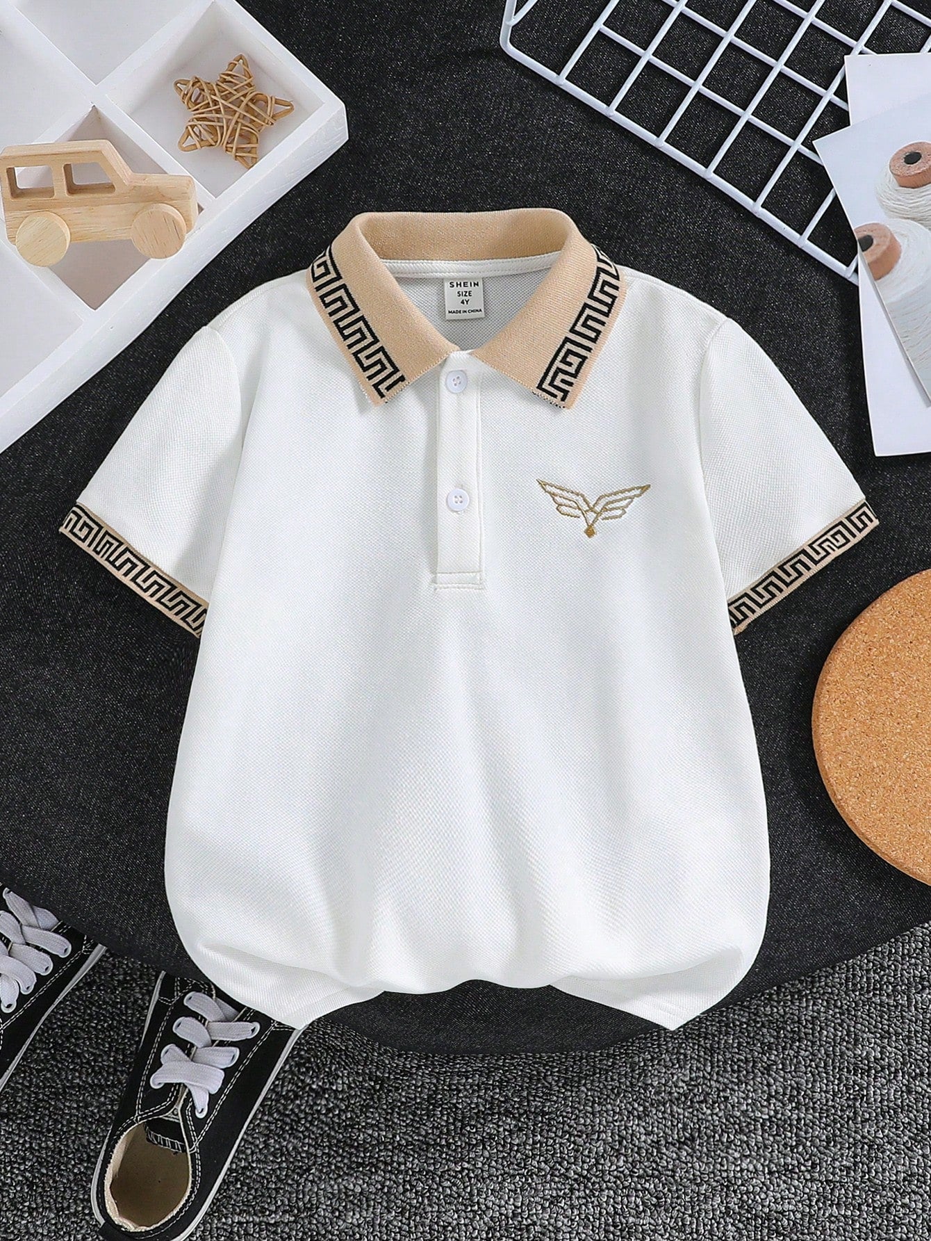 Young Boy Casual Classic Embroidered Detail Short Sleeve Polo Shirt