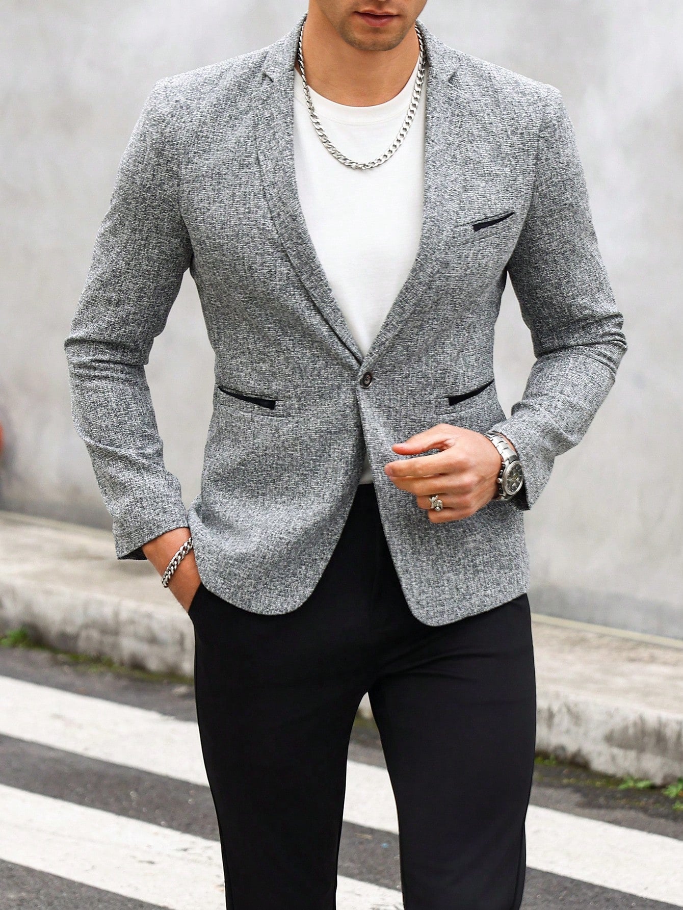 Men Space Dye Pocket Single Breasted Blazer