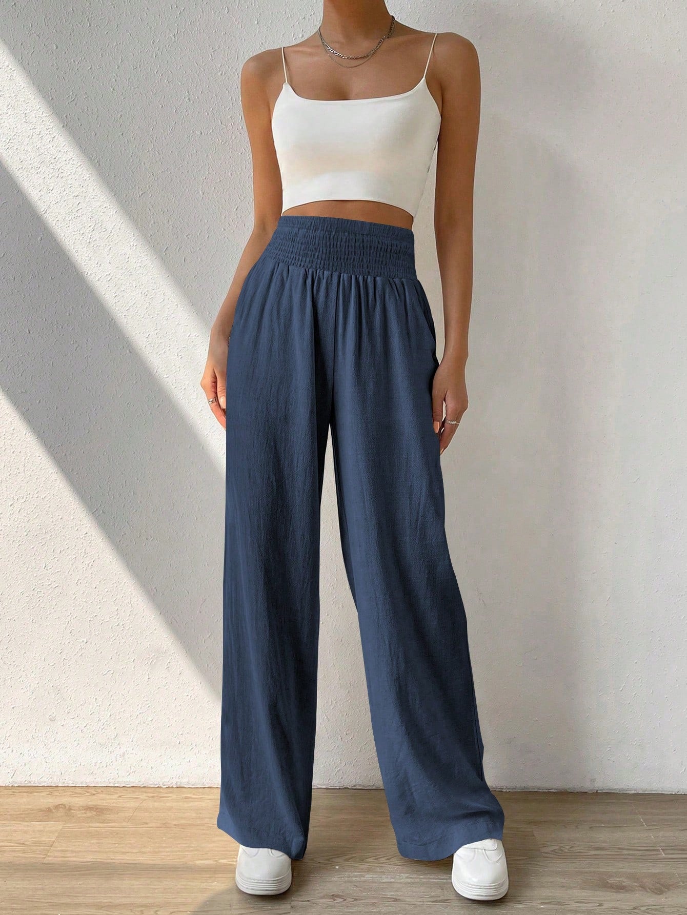 Frenchy Women's Casual High-Waisted Wide Leg Pants With Belt