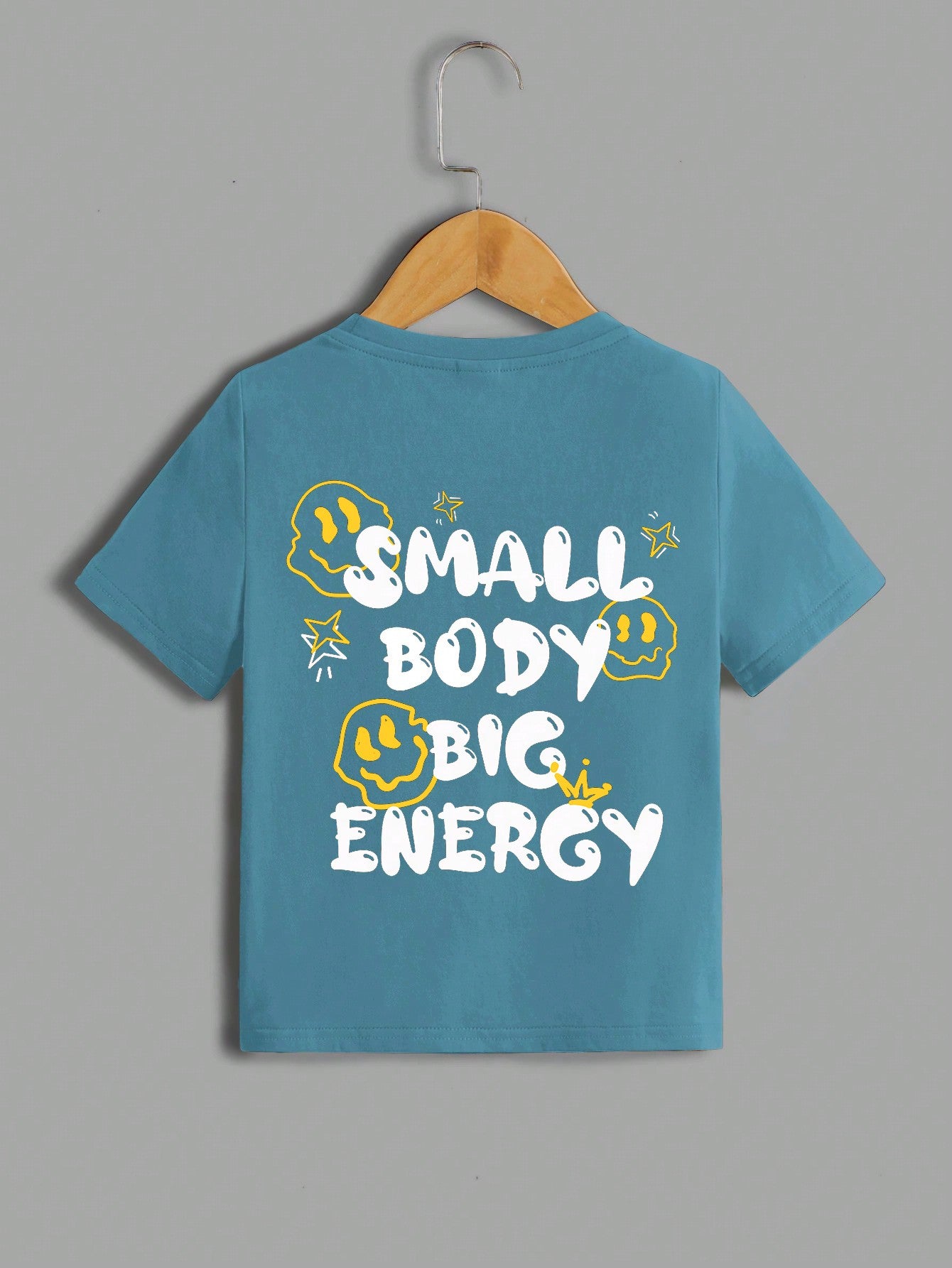 Young Boy's Casual Letter Printed Short Sleeve Round Neck T-Shirt, Suitable For Summer, Back View