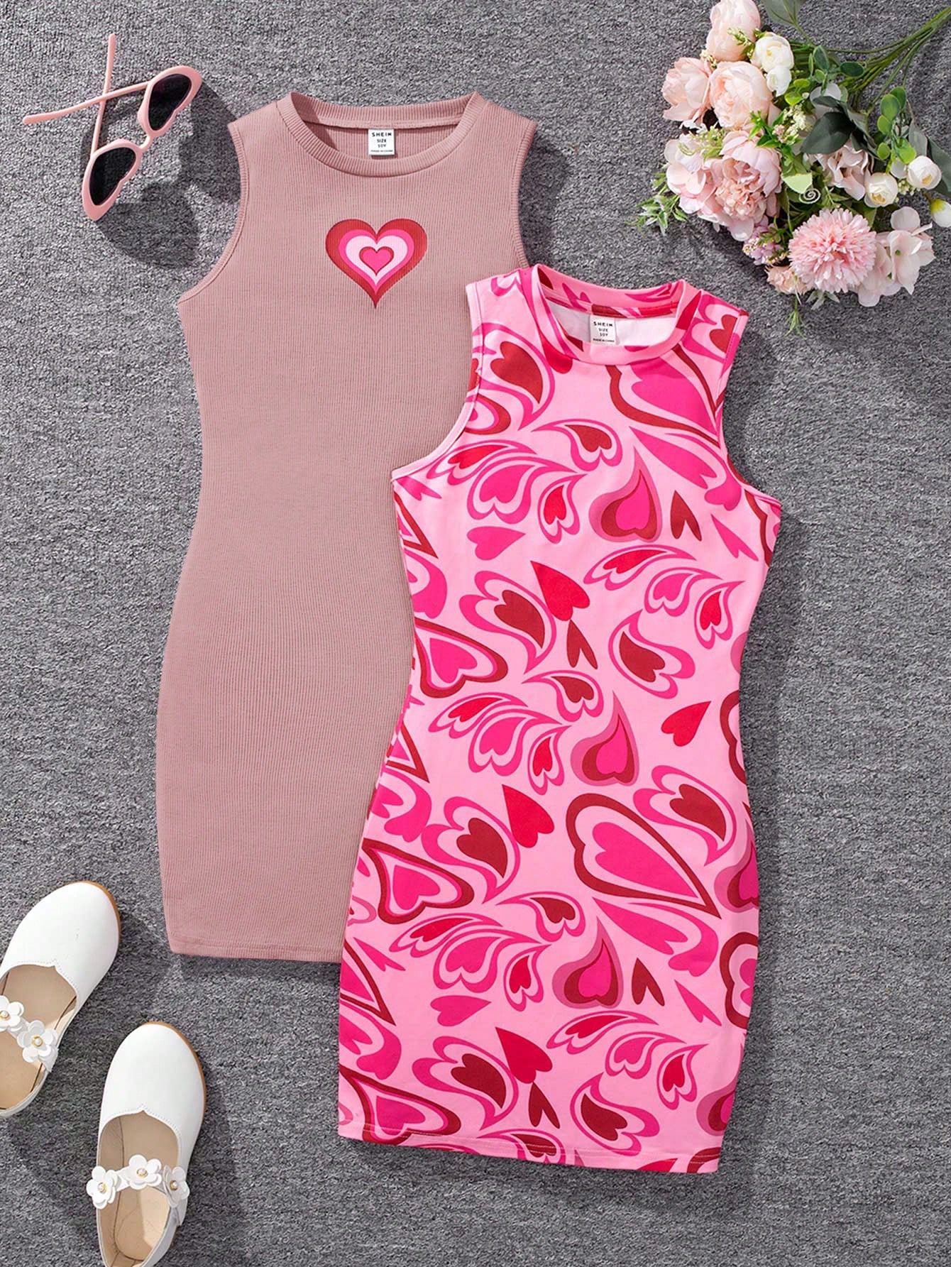 Tween Girl 2pcs Streetwear Sporty Knit Sleeveless Dress Set With Round Neck