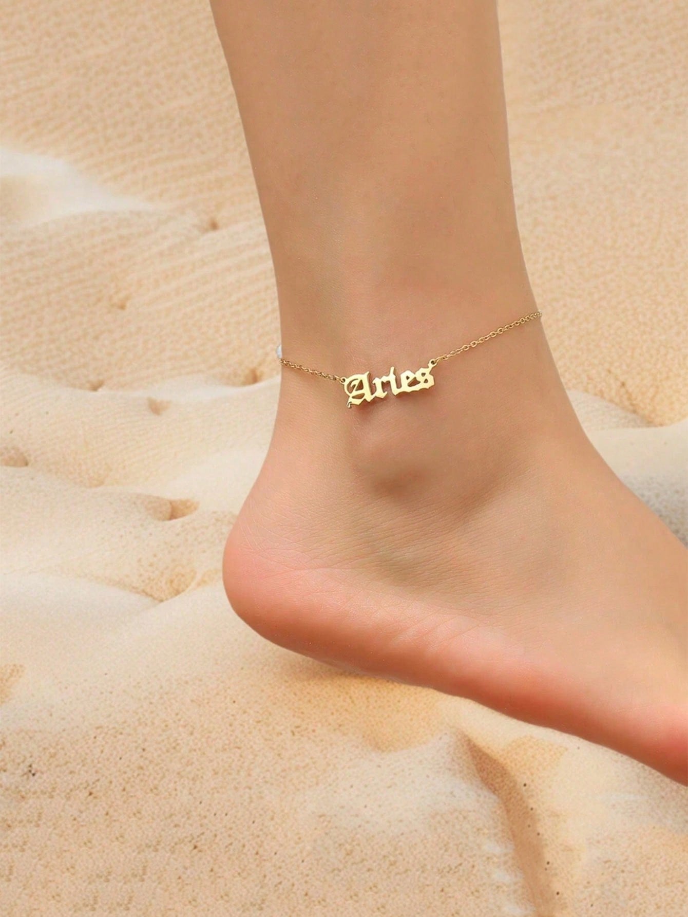 1pc Constellation Letter Anklet Teen Girls Minimalist Popular Zodiac Stainless Steel Anklet For Kids Summer Beach Party Jewelry For Friend Birthday Gift