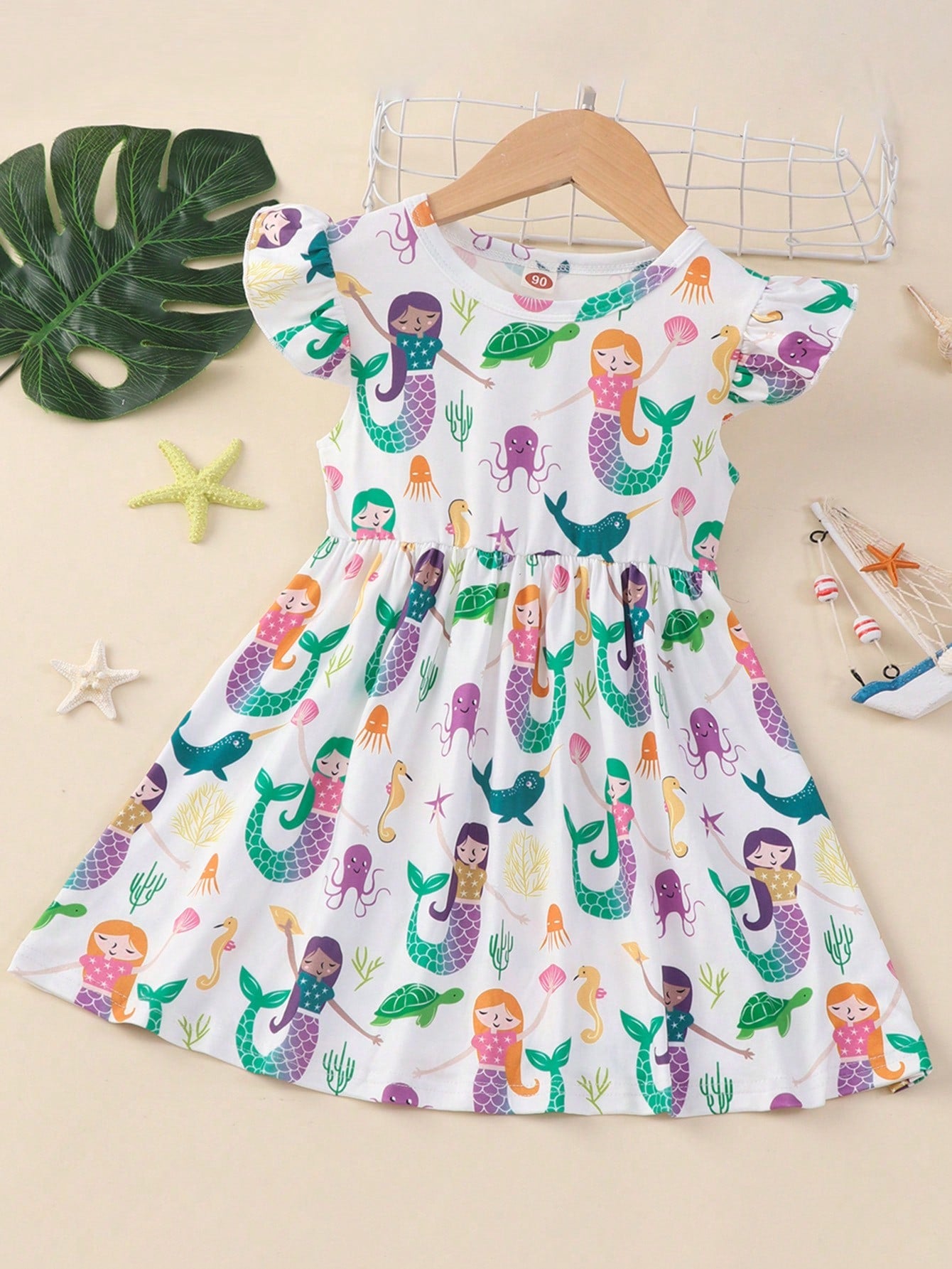 Young Girl Floral Print Ruffle Hemmed Dress