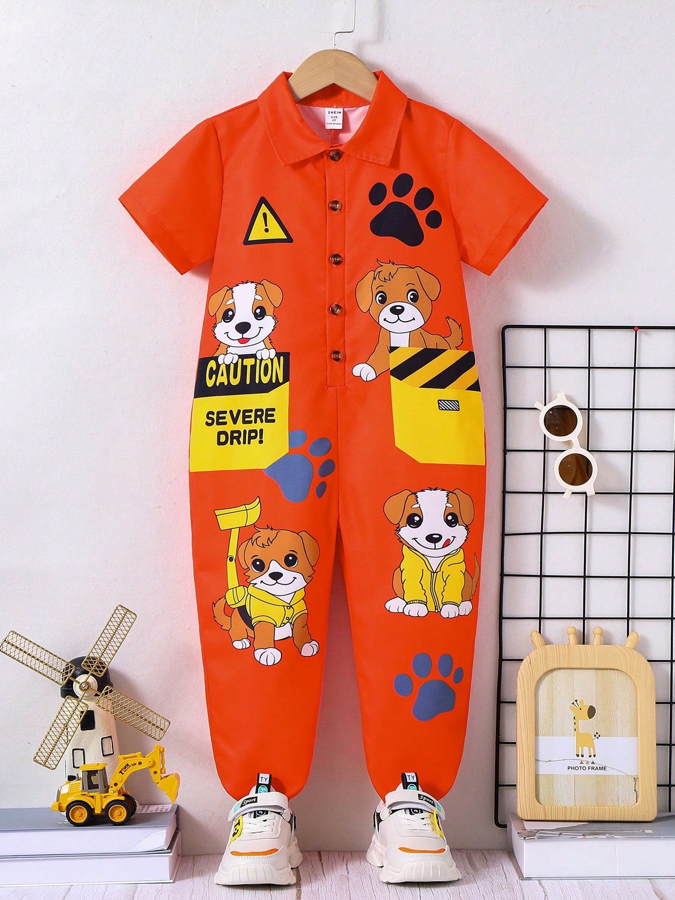 Young Boy Cute Dog Printed Short Sleeve Romper