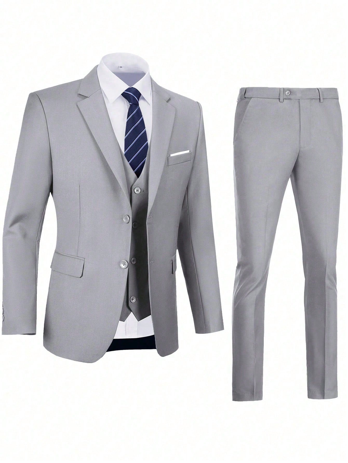 Men Single Breasted Blazer & Suit Pants & Tie & Waistcoat