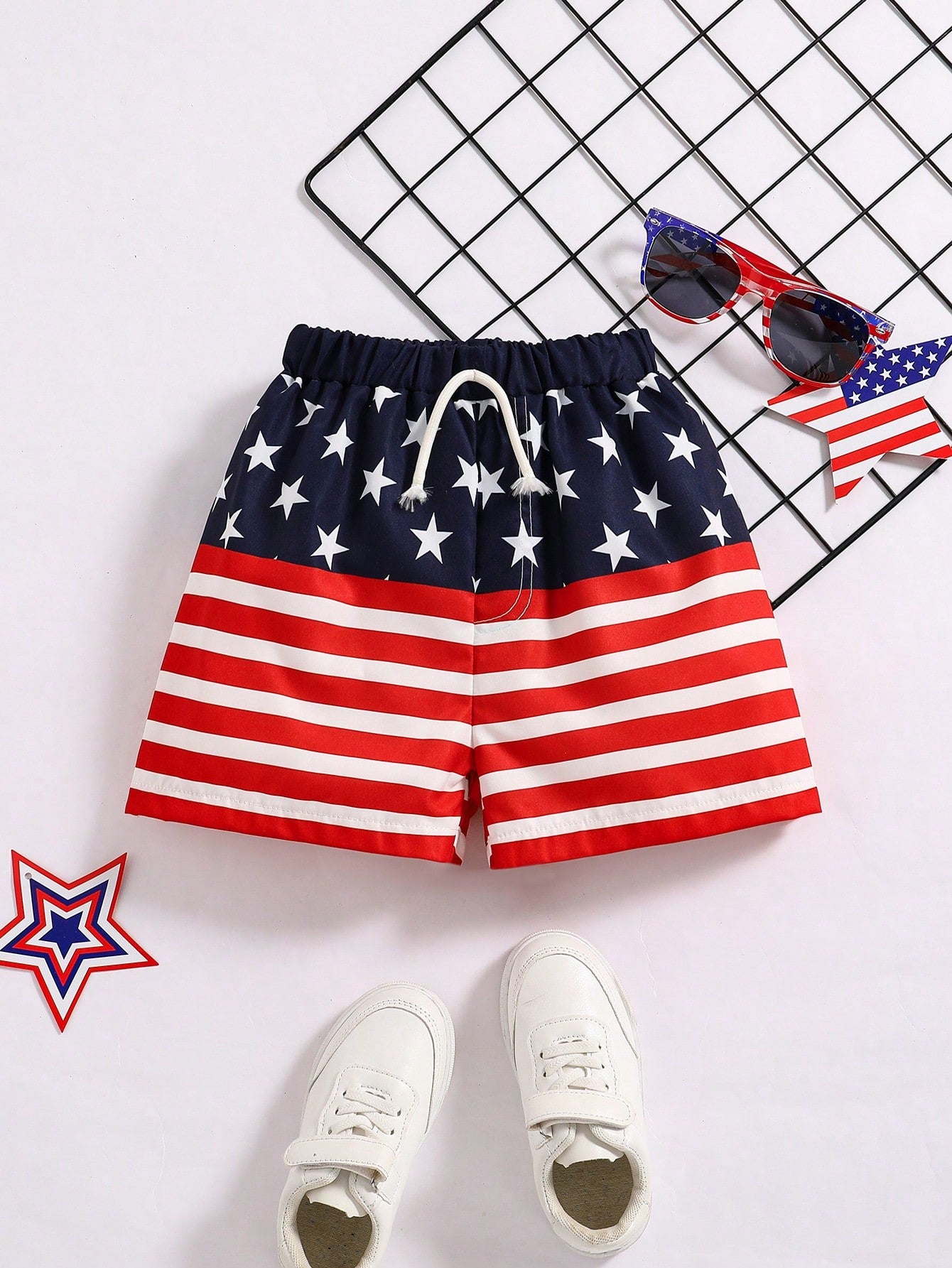 1pc Young Boy Casual & Simple American Independence Day Printed Shorts, Suitable For Daily Wear, Independence Day Events, Travel & Play, And Spring & Summer Season