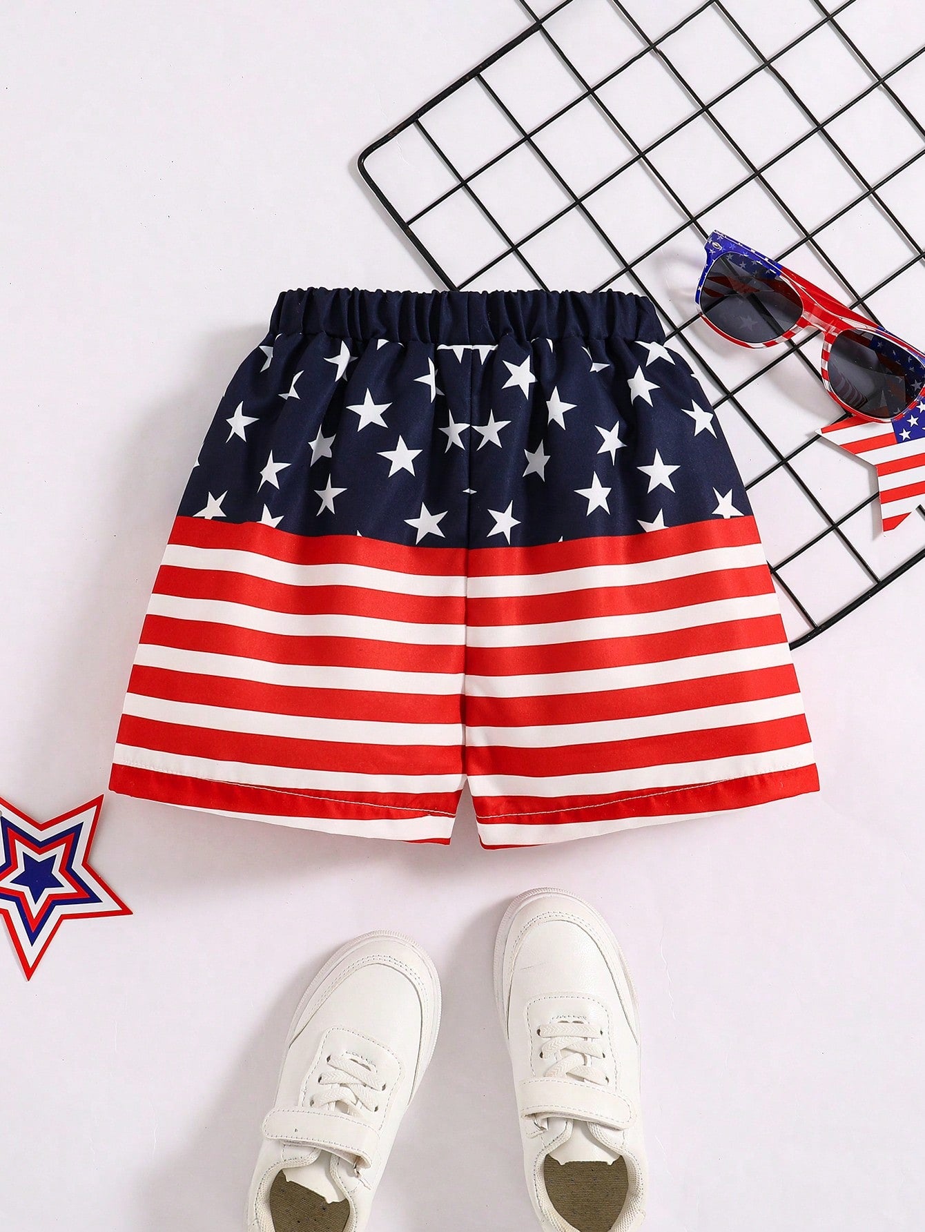 1pc Young Boy Casual & Simple American Independence Day Printed Shorts, Suitable For Daily Wear, Independence Day Events, Travel & Play, And Spring & Summer Season