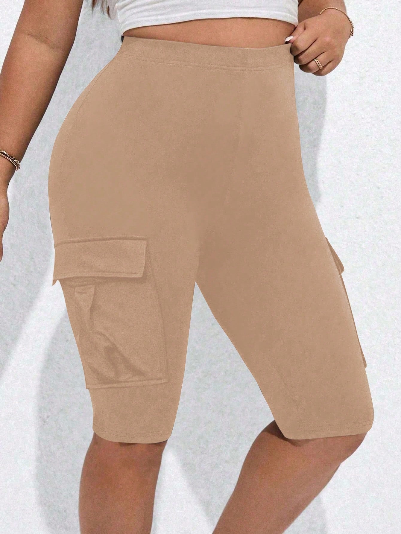 Plus Size Black Slim Fit Shorts With Cargo Pockets