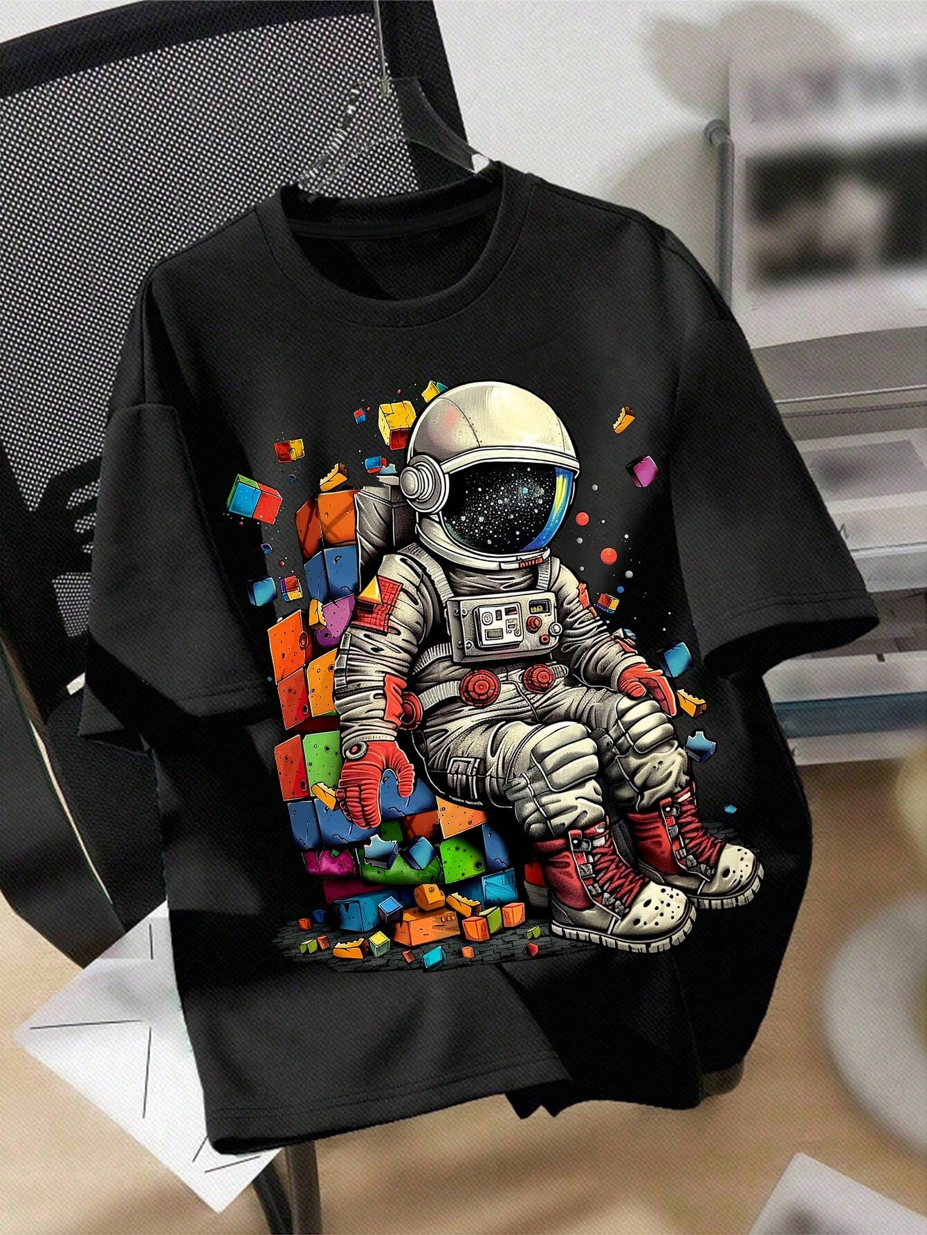 Tween Boy Casual Simple Astronaut Pattern Short Sleeve Round Neck T-Shirt Suitable For Summer