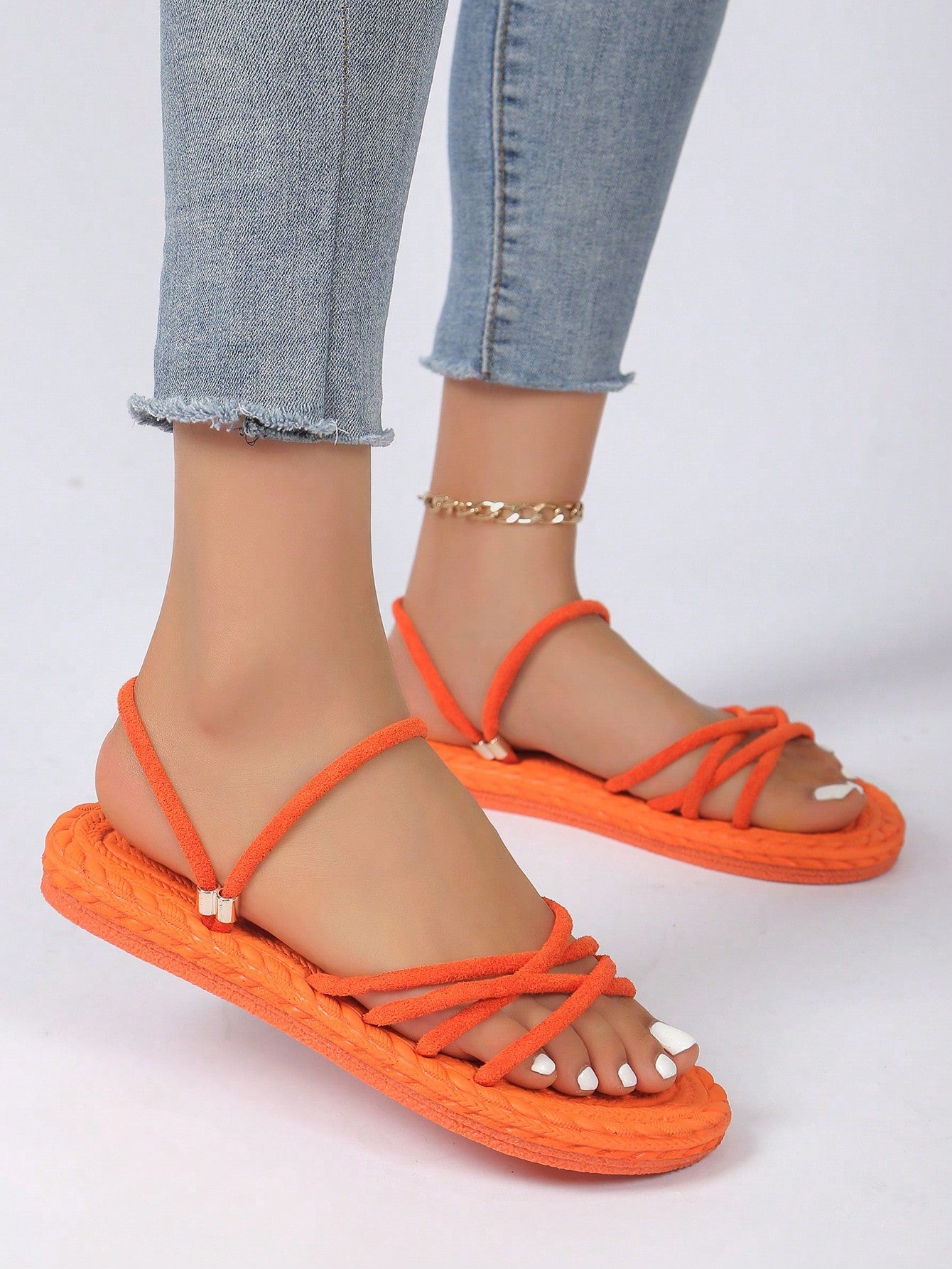 Women's Flat Sandals, Comfortable Flip Flops, Non-Slip Cross Straps Solid Color Open Toe Casual Beach Sandals