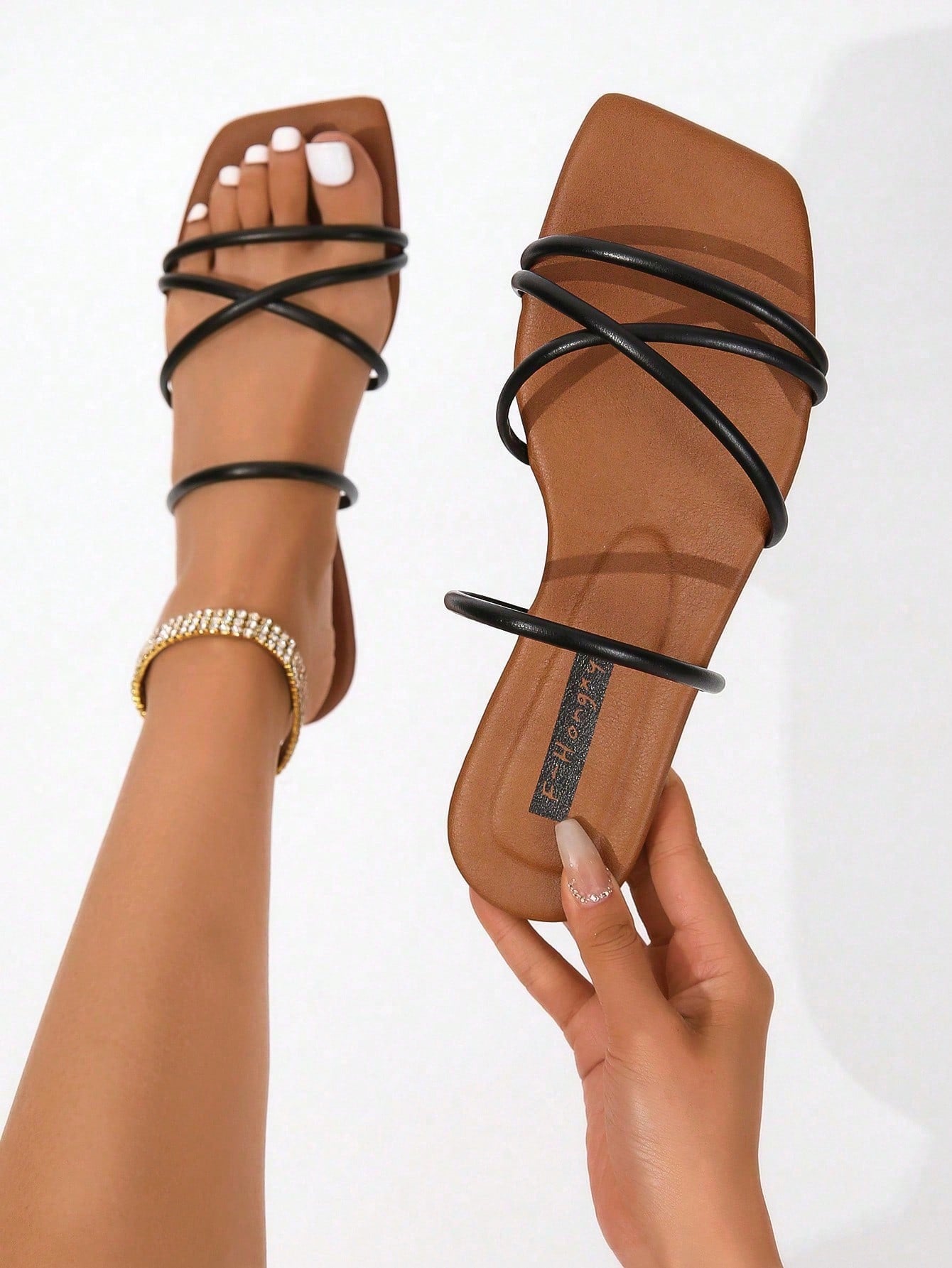 Women Minimalist Thin Strap Slide Sandals, Fashion Summer Flat Sandals