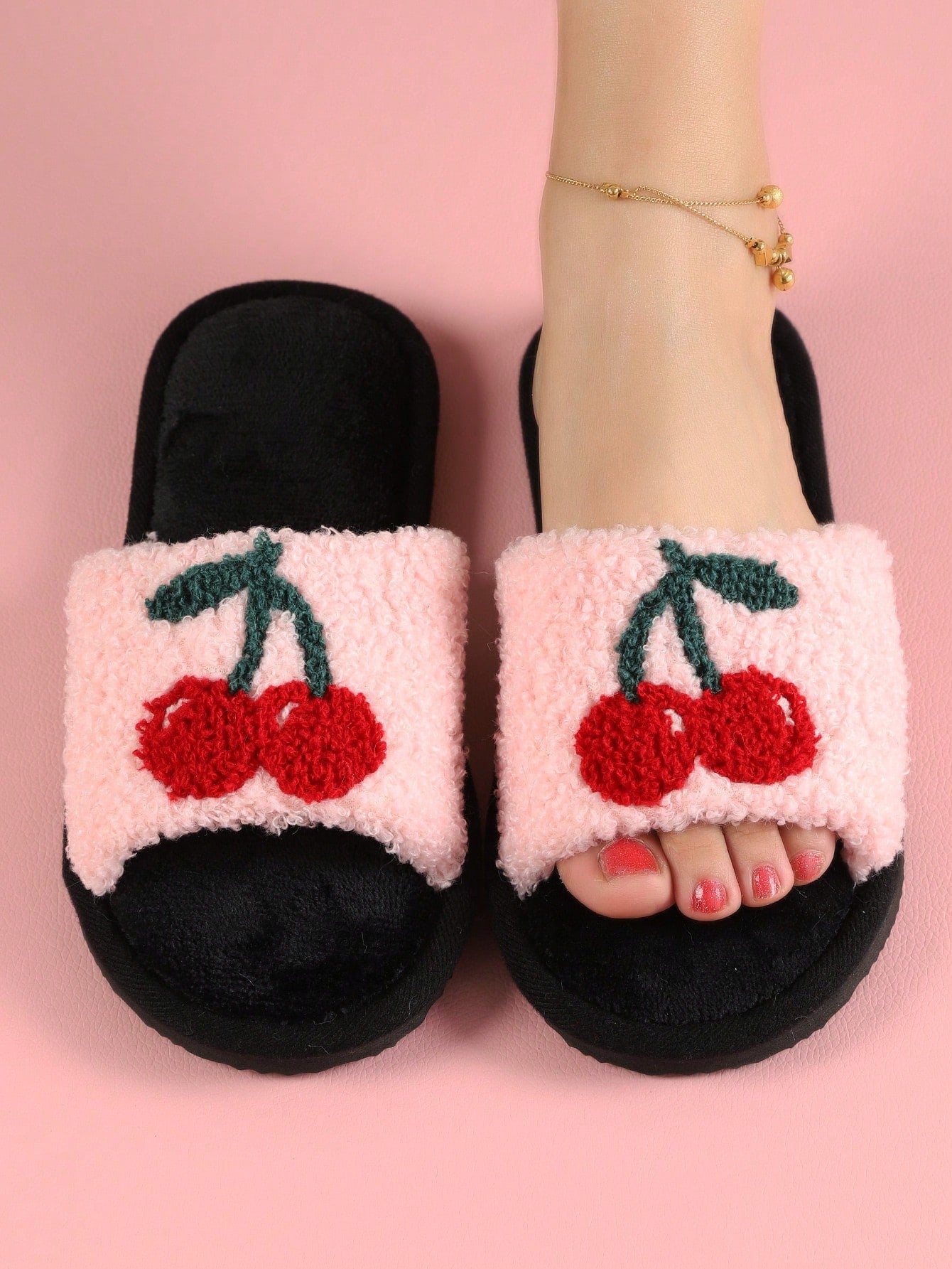 Cute Cartoon Plush Slippers For Women, Open Toe, Soft And Warm For Indoor Use, All Seasons