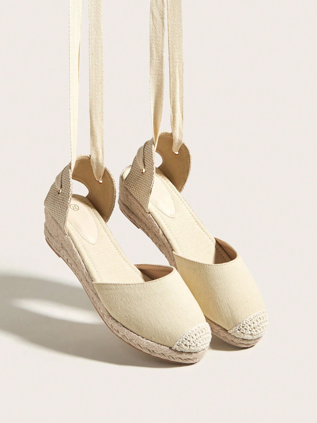 Apricot-Colored Fisherman Shoe Toe Simple & Lightweight Ladies' Single Summer Shoes Comfortable & Versatile Handmade Woven Straw Bottom Long Ties Small Wedge Heel Shoe