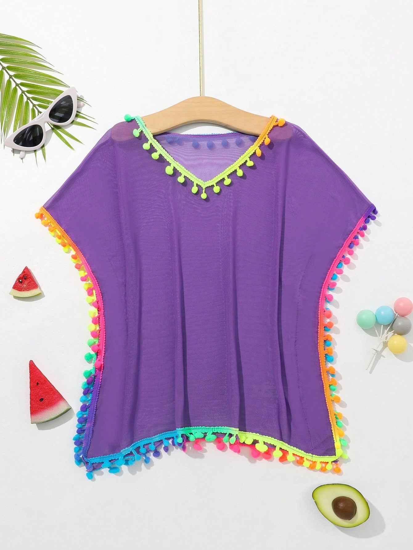 Young Girl Ombre Color Ball Embellished Cover-Up Top