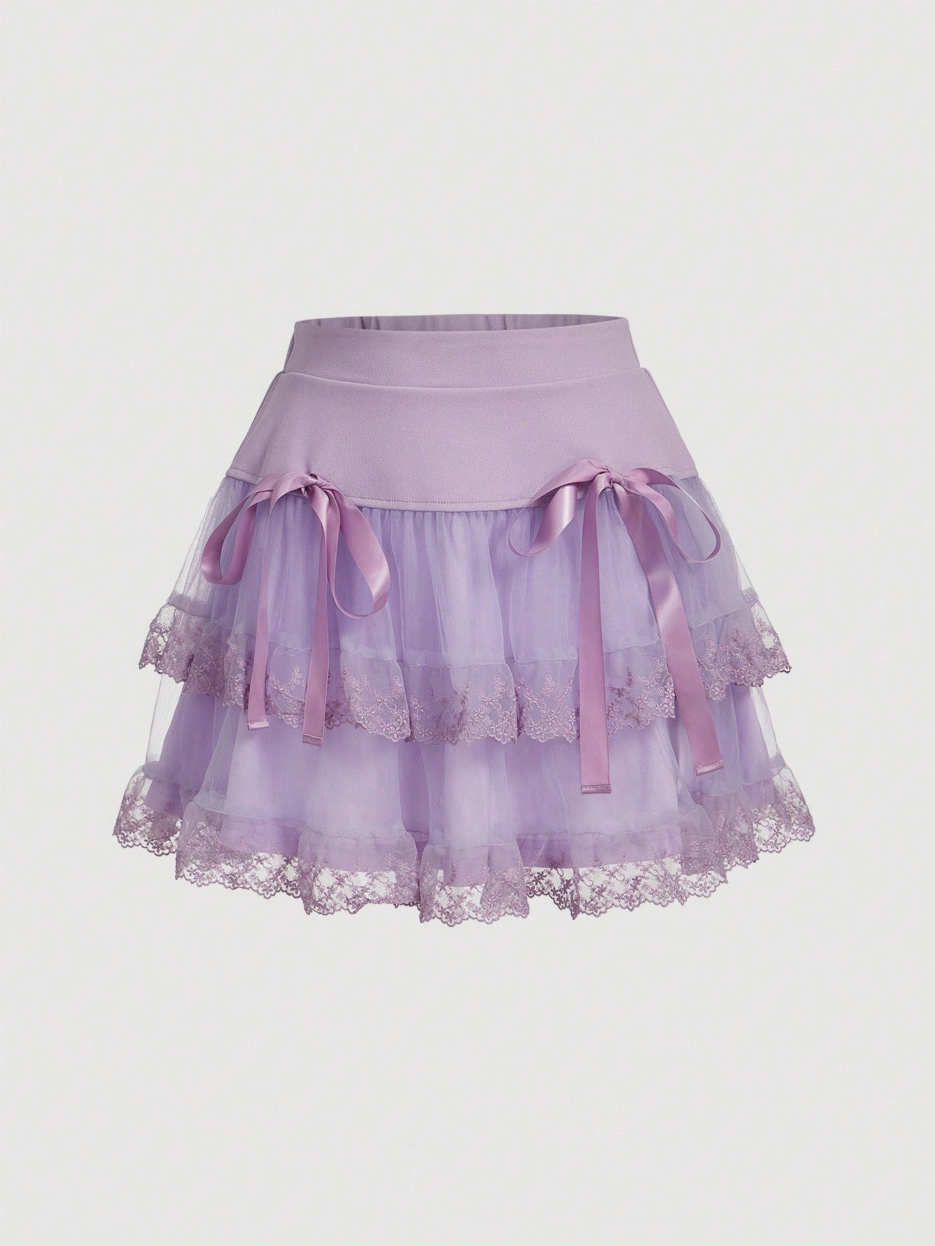 Women's Bow Decorated Mesh Layered Skirt