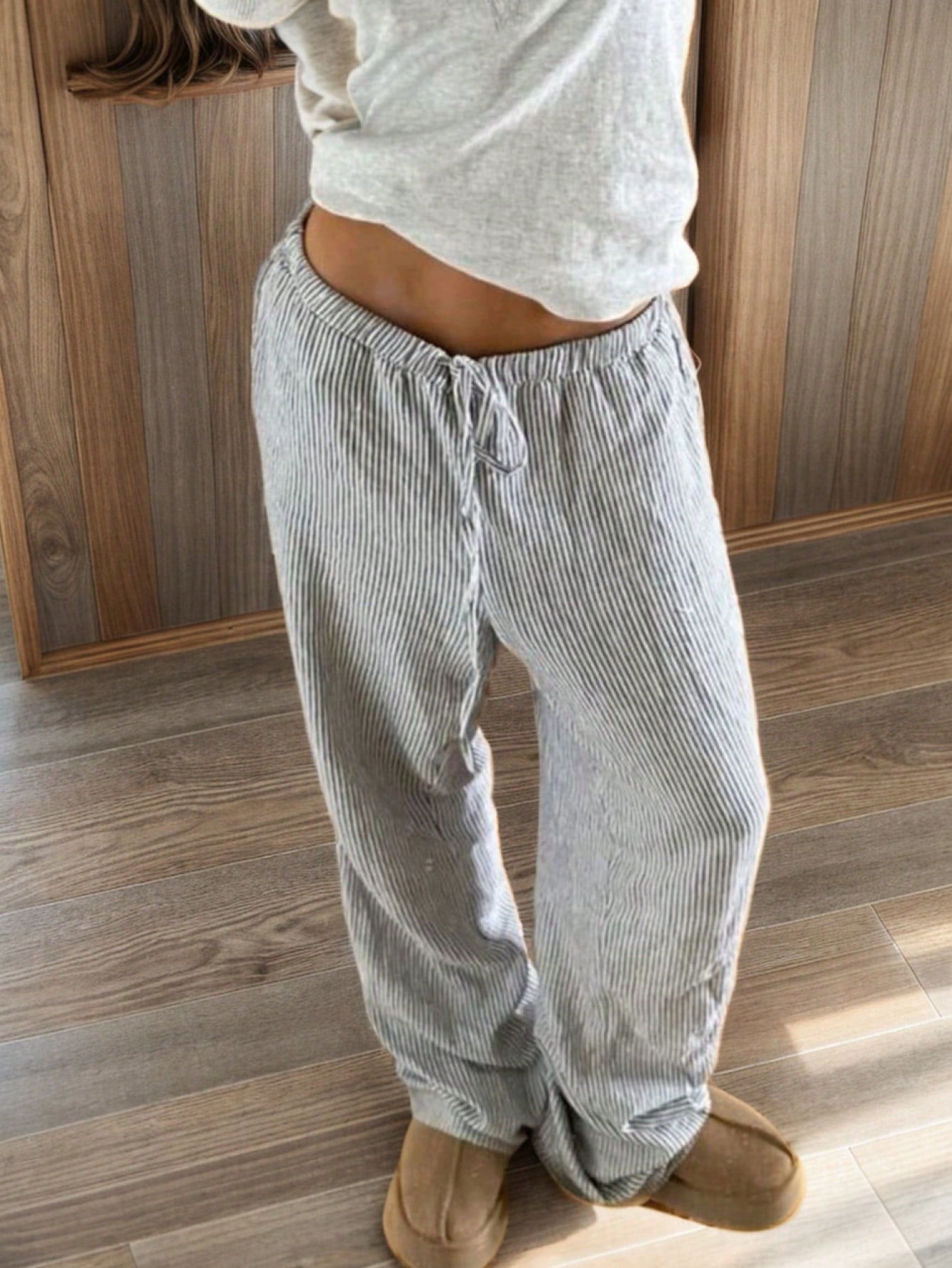 Women's Grey Vertical Stripe Pants