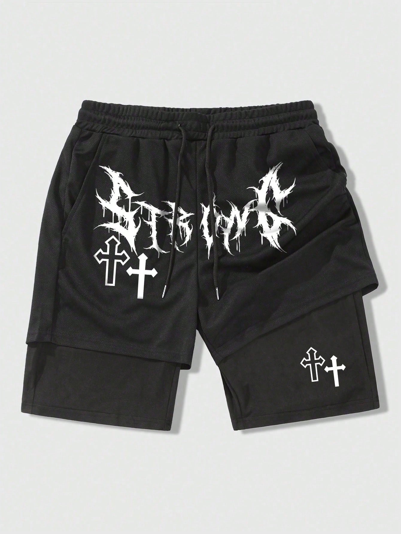 Goth Men's Gothic Printed Breathable Shorts With 2 In 1 Design, Suitable For Daily Wear In Spring And Summer