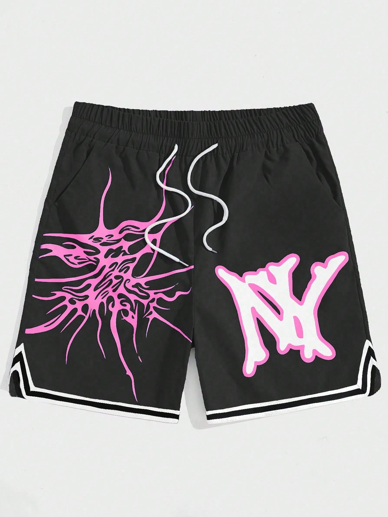 Men Letter Graphic Contrast Trim Drawstring Waist Shorts, School