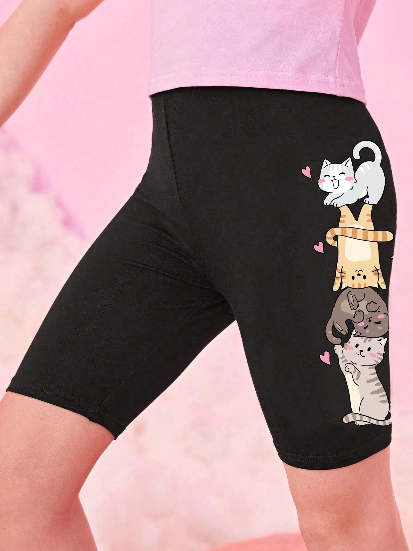 Tween Girl's Casual Simple Cat Pattern Leggings Suitable For Summer