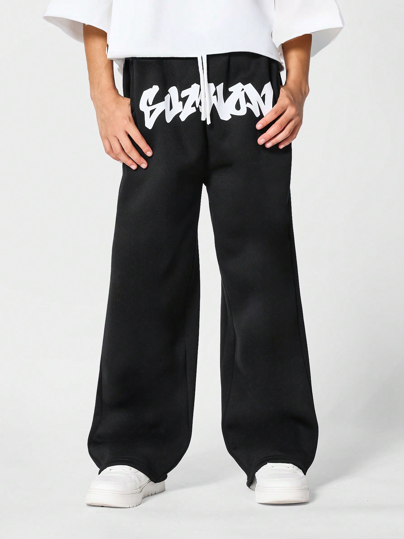 Tween Girl Wide Leg Sweatpants With Drawcords Waist Back To School