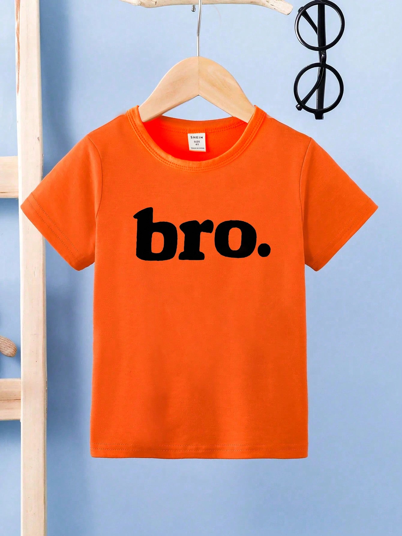 Young Boy Leisure 'bro' Letter Print Round Neck Short Sleeve T-Shirt