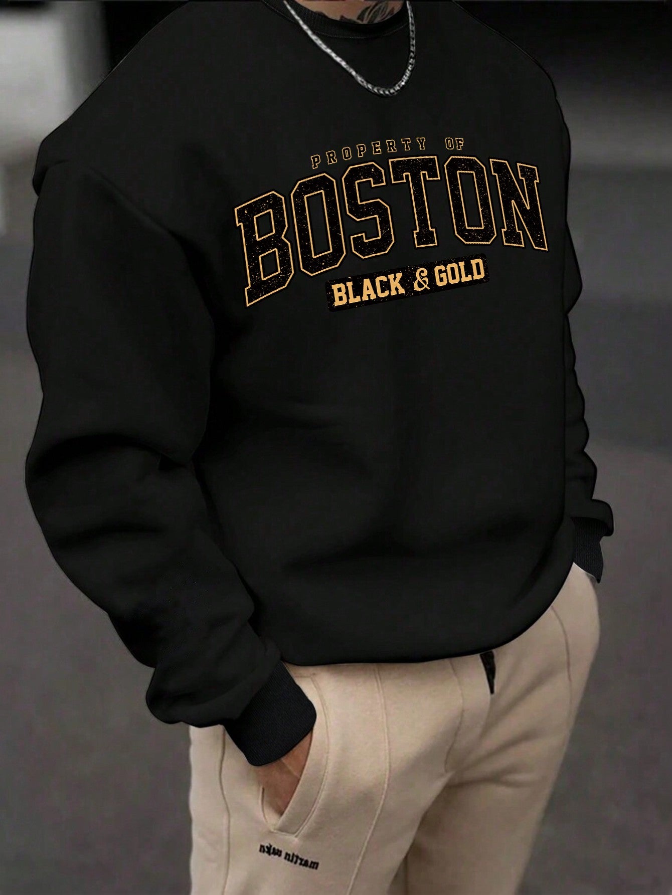 Men's Boston Printed Round Neck Sweatshirt