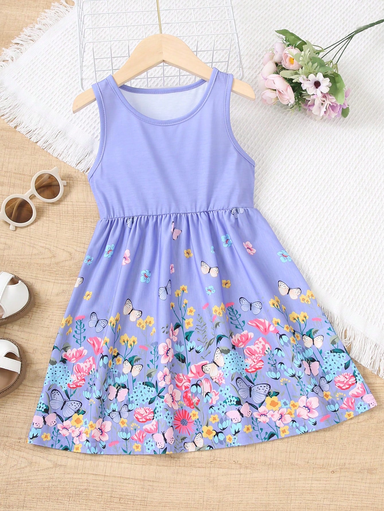 Girls' Sleeveless Ditsy Floral Casual Dress