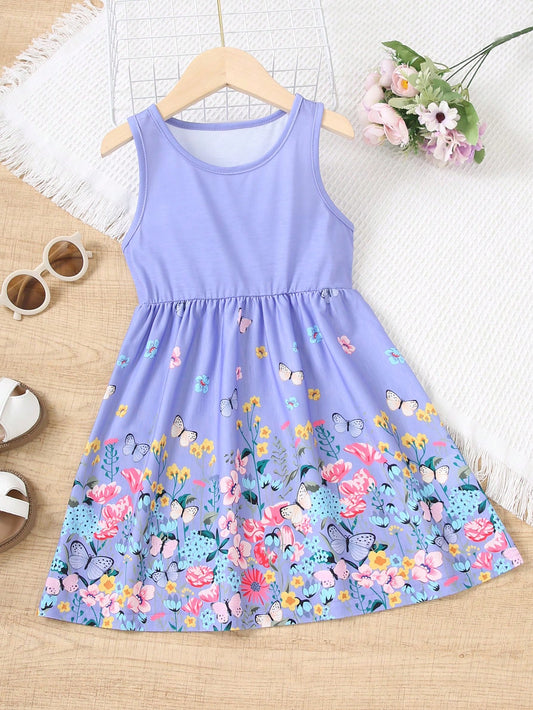 Girls' Sleeveless Ditsy Floral Casual Dress