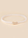 New Arrivals Girls' White Faux Pearl & Rhinestone Decor Plastic Alloy Buckle A-Line Dress With Waistband, Elegant