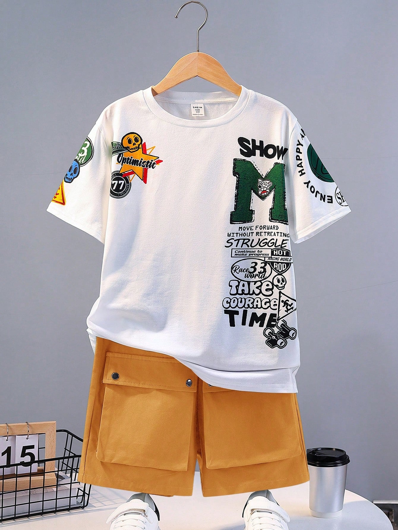 Tween Boys' Loose Fit Casual Round Neck Pattern Short Sleeve T-Shirt & Shorts Set