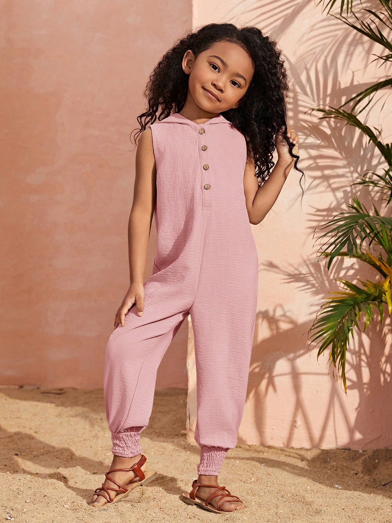 Young Girl Casual Sleeveless Jumpsuit With Hood For Spring And Summer