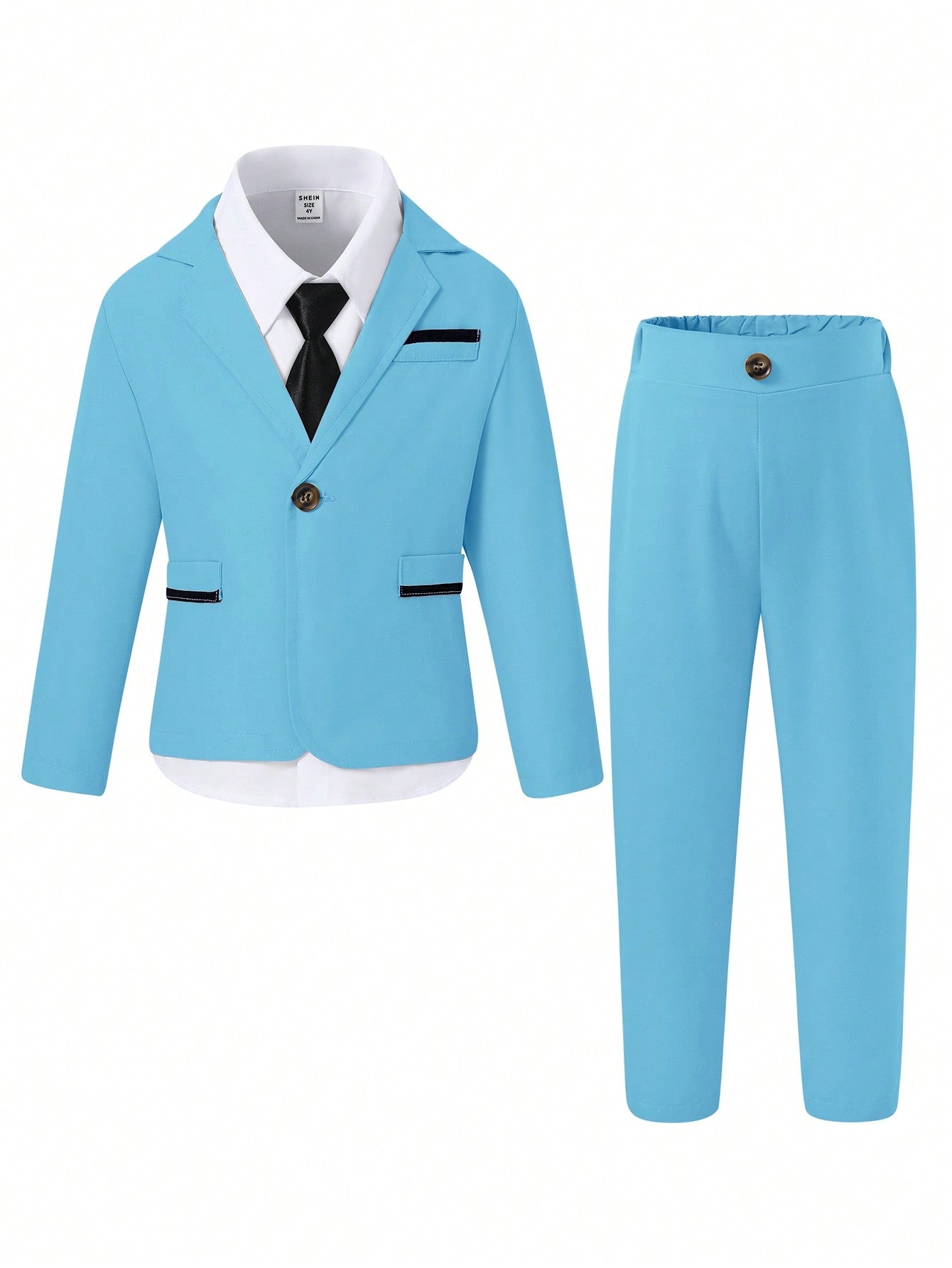 Young Boy Gentleman Two Piece Suit - Color Block Design Suit Jacket + Pants, Elegant Tuxedo For Birthday Party, Prom, Wedding, Baptism, Christening, And Other Formal Occasions